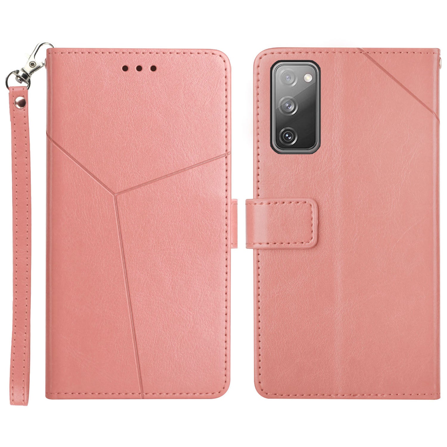 Drop-resistant Imprinting Y-shaped Line Wallet Stand Leather Protective Phone Shell Cover for Samsung Galaxy S20 FE/S20 FE 5G/S20 Lite/S20 FE 2022 - Pink