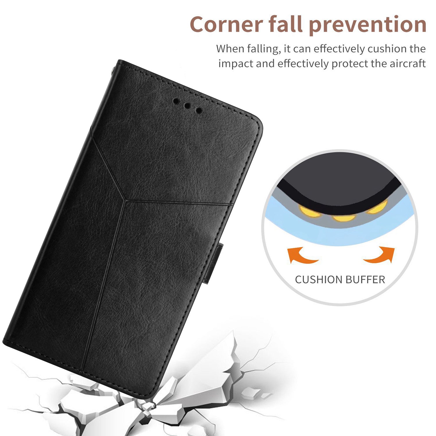 Y-shaped Line Imprinting Shock-absorbed PU Leather Phone Wallet Shell Stand Cover for Samsung Galaxy S20 Plus 4G/5G - Black