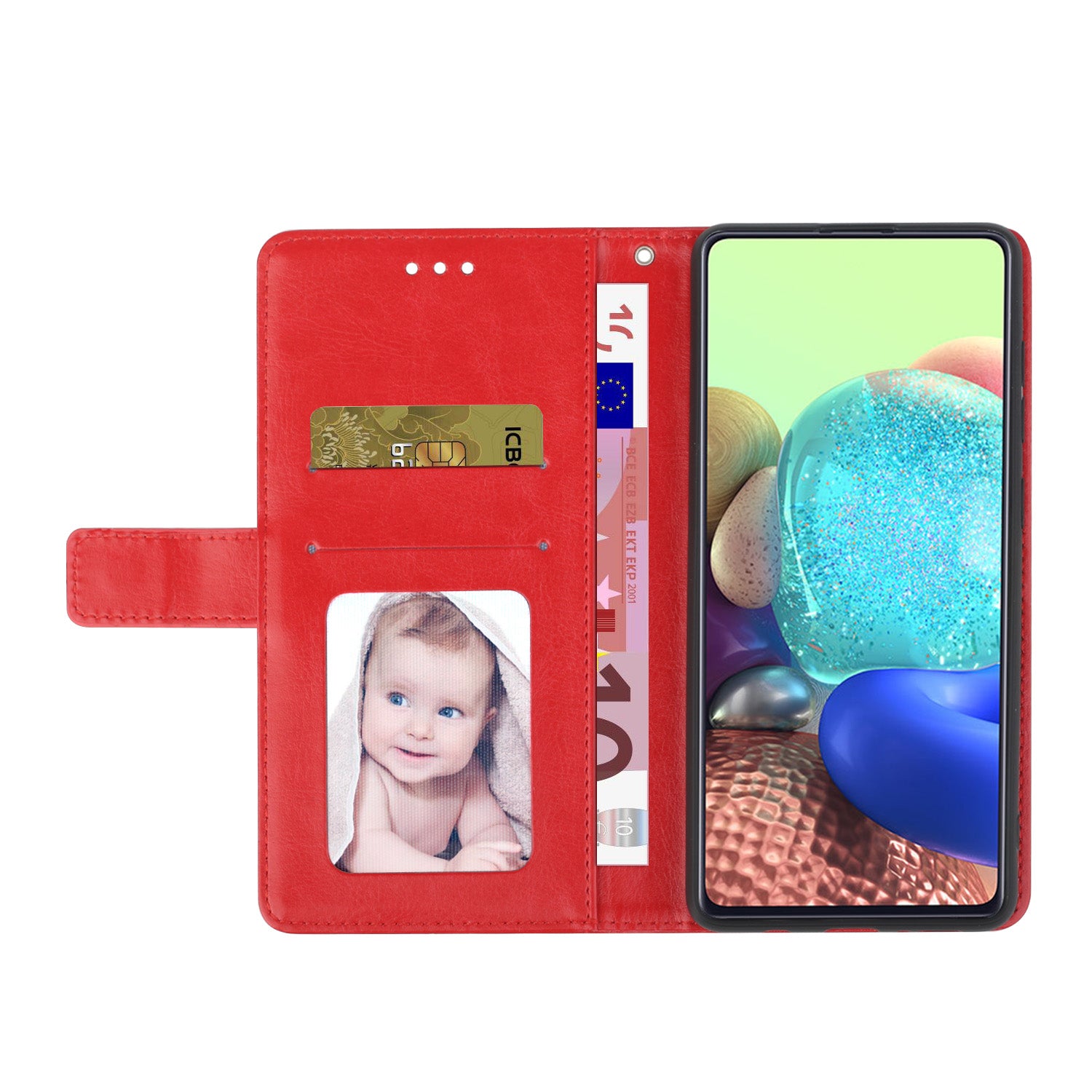 Y-shaped Line Imprinting Shock-absorbed PU Leather Phone Wallet Shell Stand Cover for Samsung Galaxy S20 Plus 4G/5G - Red