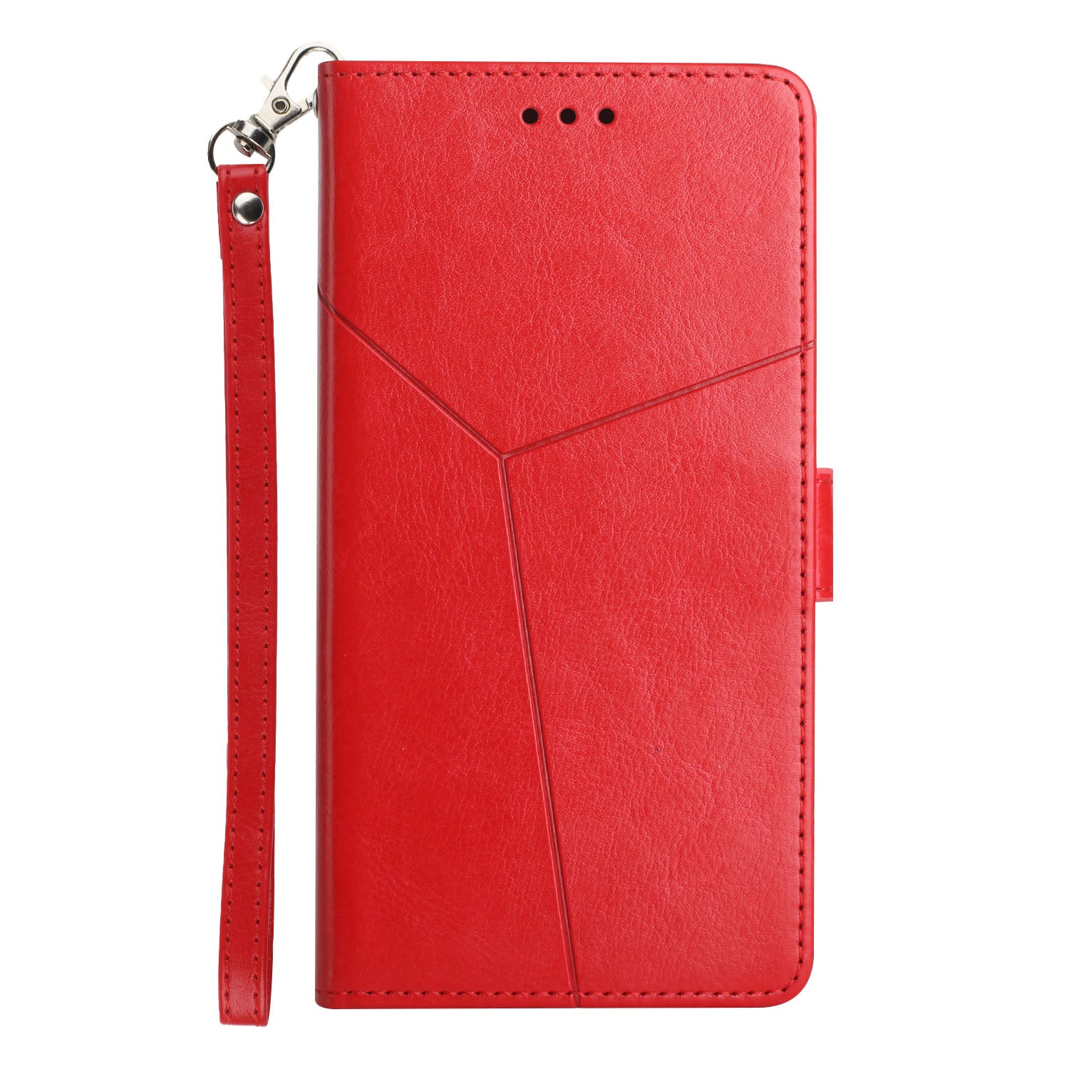 Y-shaped Line Imprinting Shock-absorbed PU Leather Phone Wallet Shell Stand Cover for Samsung Galaxy S20 Plus 4G/5G - Red