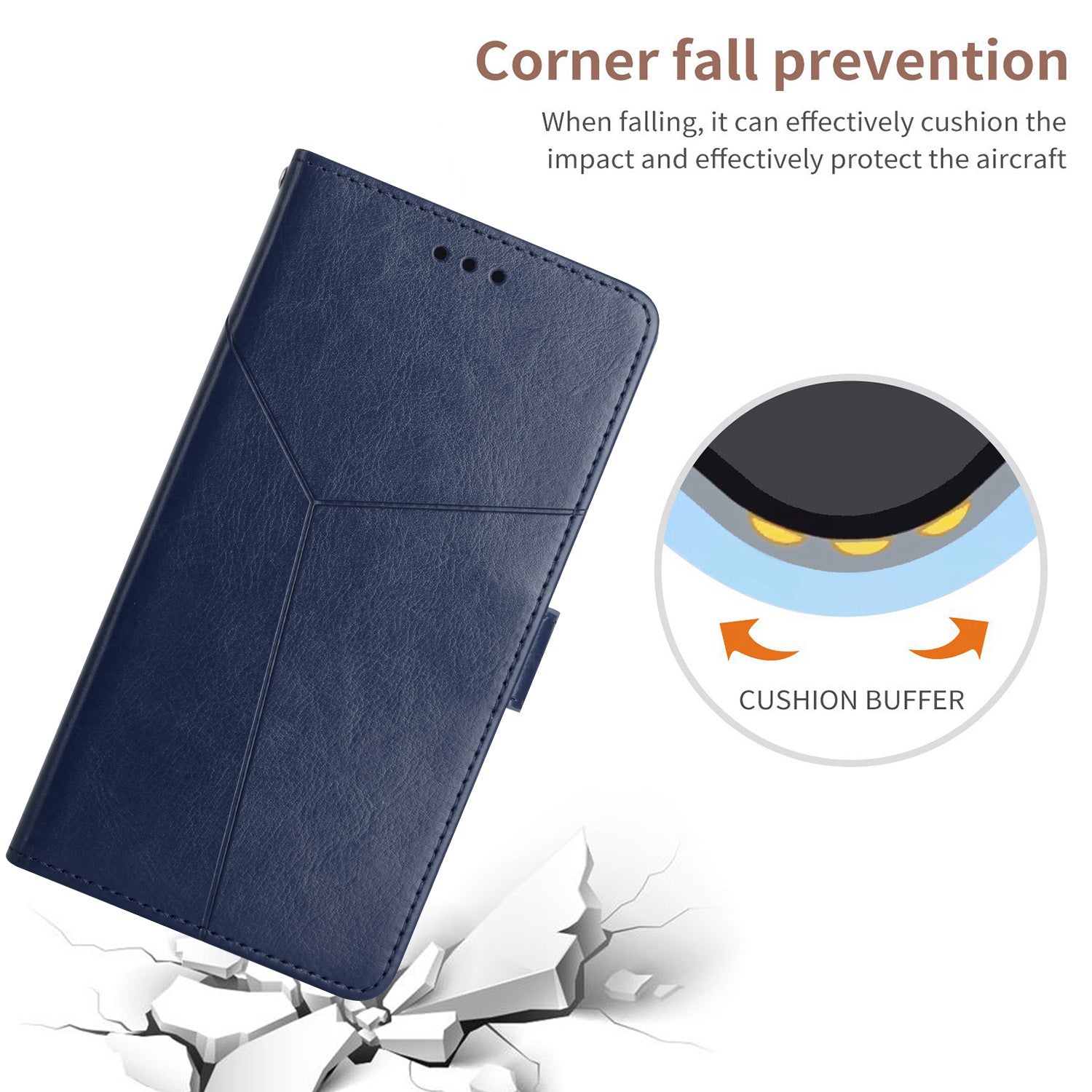 Y-shaped Line Imprinting Shock-absorbed PU Leather Phone Wallet Shell Stand Cover for Samsung Galaxy S20 Plus 4G/5G - Blue