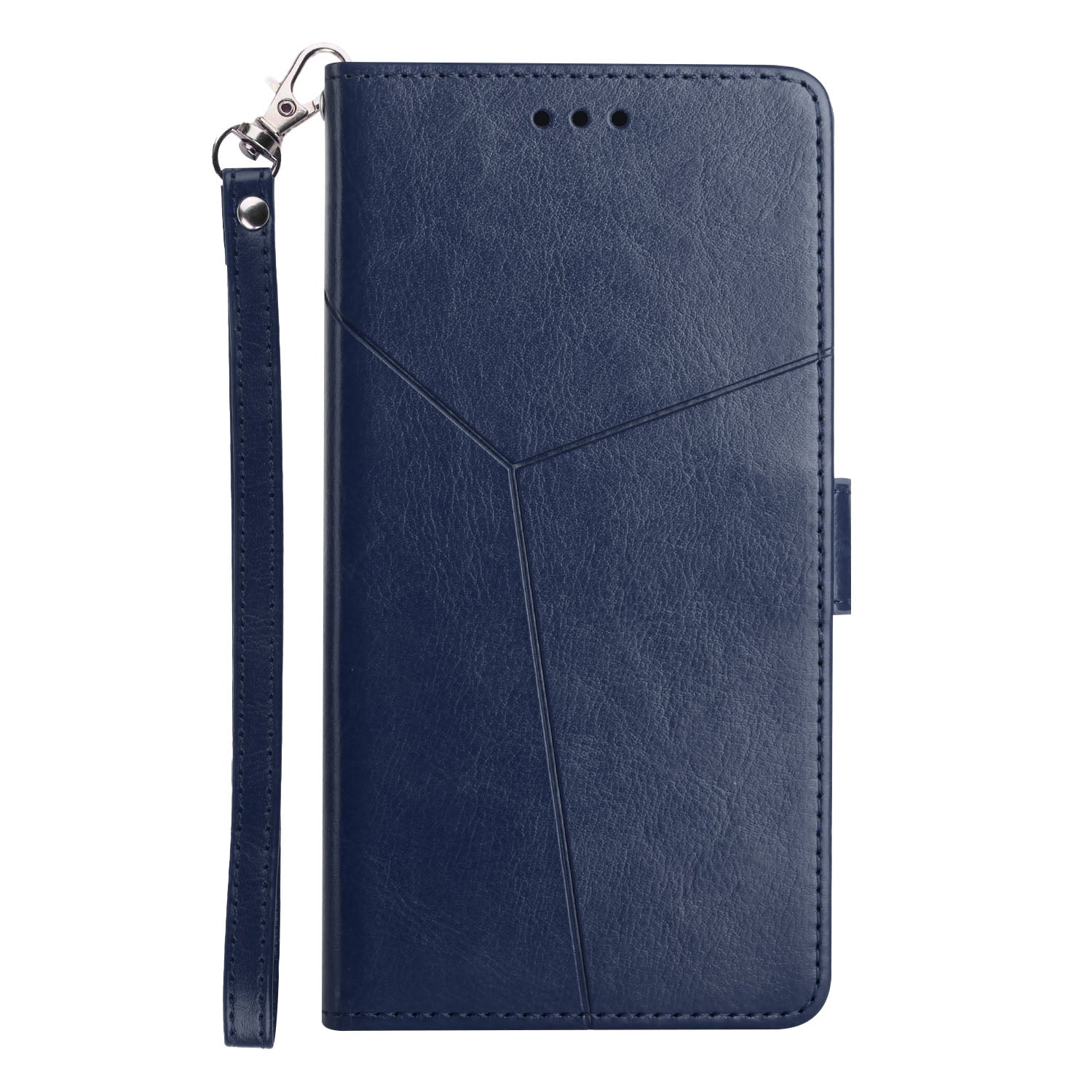 Y-shaped Line Imprinting Shock-absorbed PU Leather Phone Wallet Shell Stand Cover for Samsung Galaxy S20 Plus 4G/5G - Blue