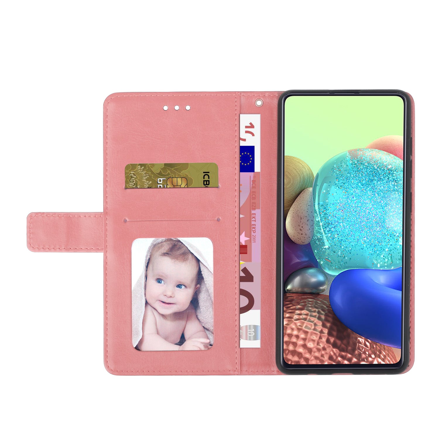 Y-shaped Line Imprinting Shock-absorbed PU Leather Phone Wallet Shell Stand Cover for Samsung Galaxy S20 Plus 4G/5G - Pink