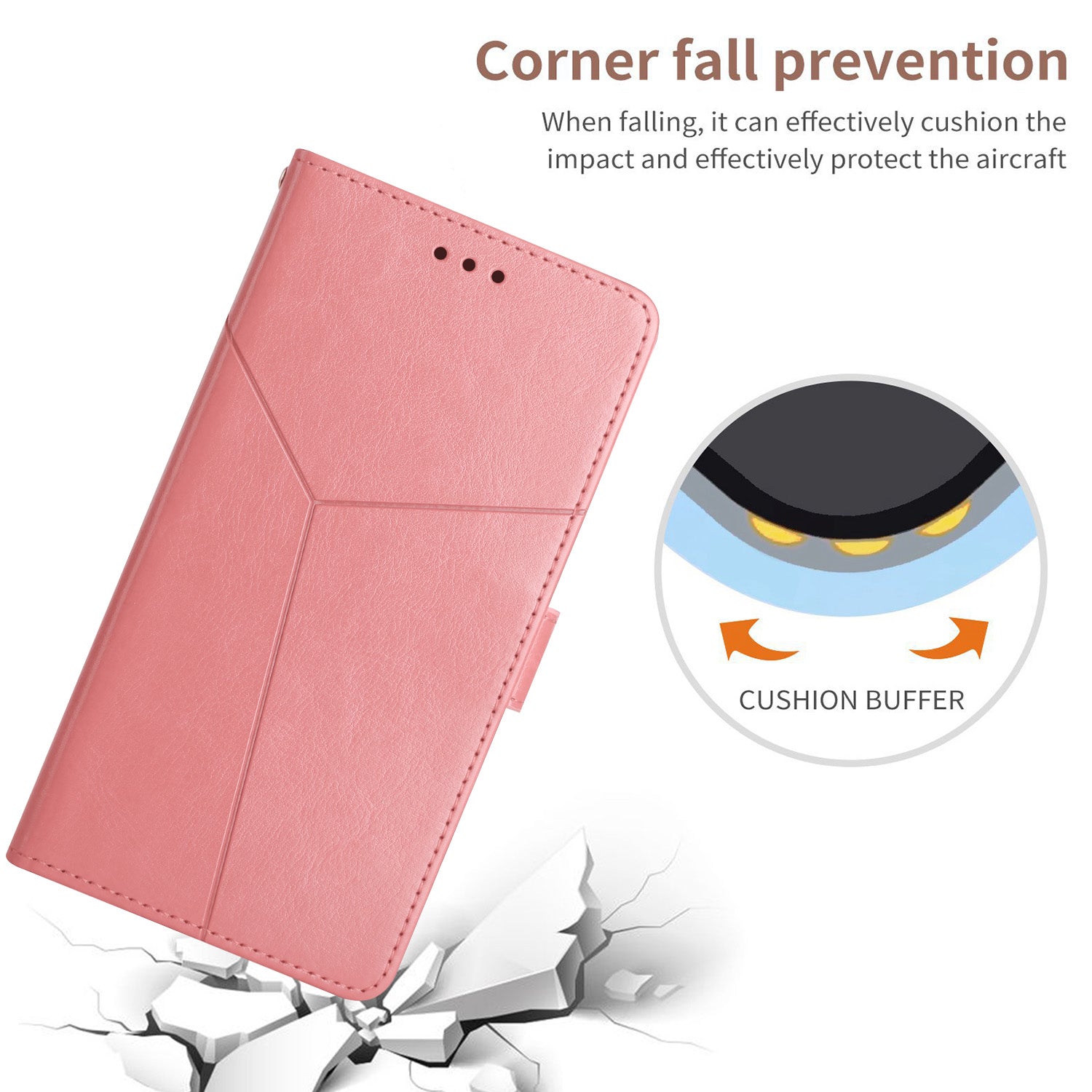 Y-shaped Line Imprinting Shock-absorbed PU Leather Phone Wallet Shell Stand Cover for Samsung Galaxy S20 Plus 4G/5G - Pink