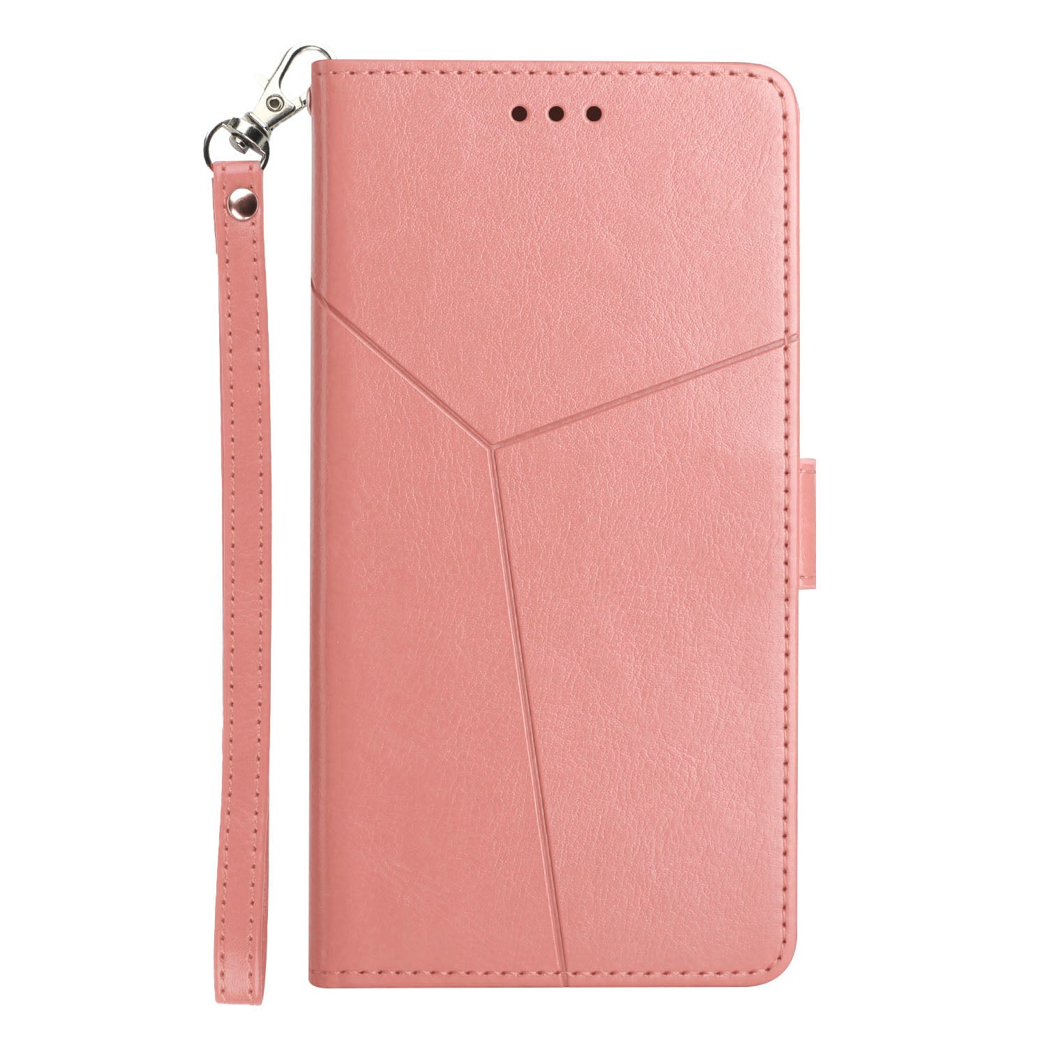 Y-shaped Line Imprinting Shock-absorbed PU Leather Phone Wallet Shell Stand Cover for Samsung Galaxy S20 Plus 4G/5G - Pink