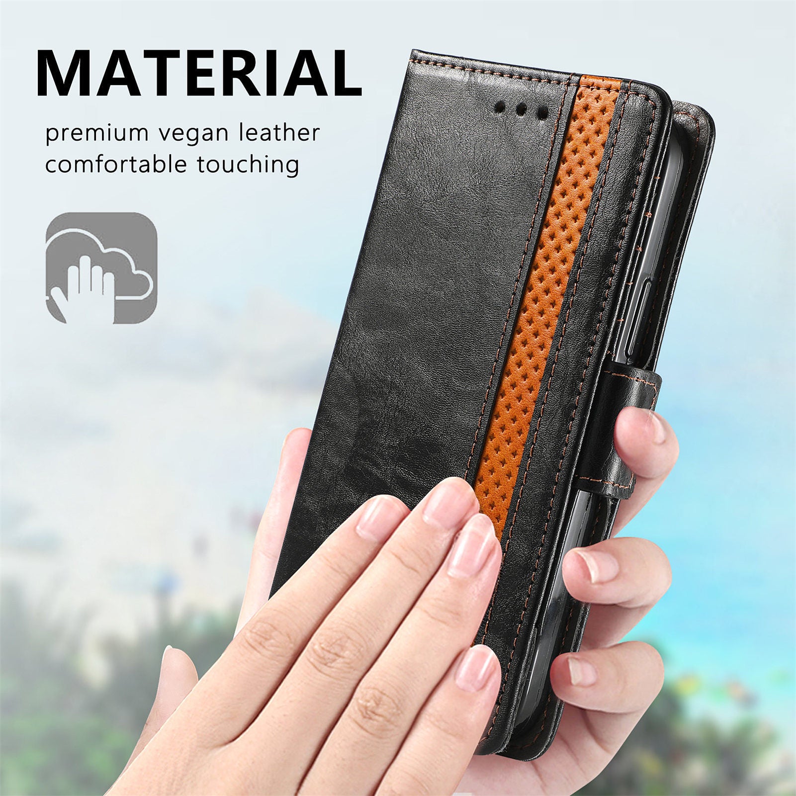 CASENEO 002 Series Scratch-Resistant Anti-Drop Business Style Splicing PU Leather Stand Wallet Case for Samsung Galaxy S20 FE/S20 FE 5G/S20 Lite/S20 FE 2022 - Black