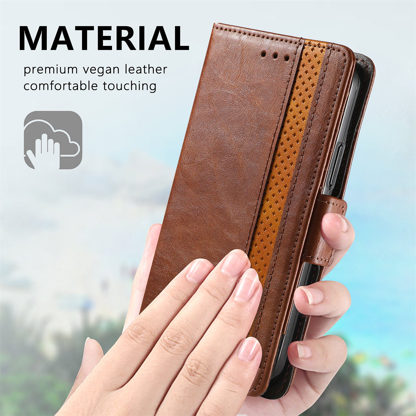 CASENEO 002 Series Scratch-Resistant Anti-Drop Business Style Splicing PU Leather Stand Wallet Case for Samsung Galaxy S20 FE/S20 FE 5G/S20 Lite/S20 FE 2022 - Dark Brown