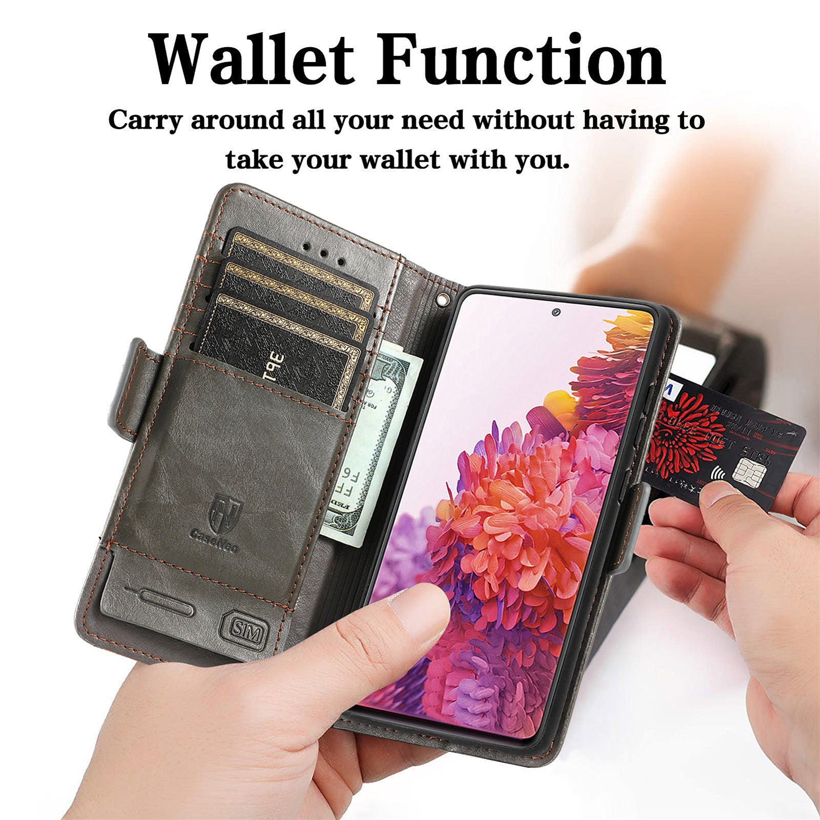 CASENEO 002 Series Scratch-Resistant Anti-Drop Business Style Splicing PU Leather Stand Wallet Case for Samsung Galaxy S20 FE/S20 FE 5G/S20 Lite/S20 FE 2022 - Grey