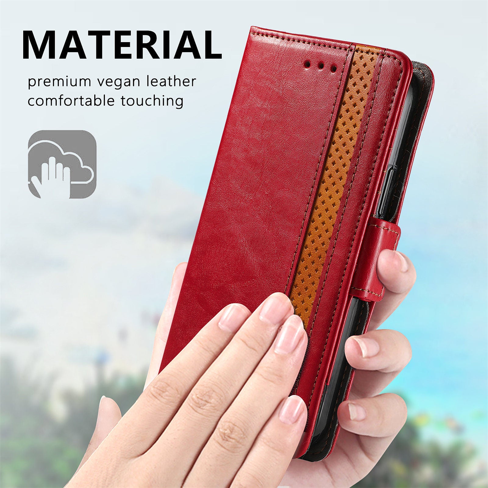 CASENEO 002 Series Scratch-Resistant Anti-Drop Business Style Splicing PU Leather Stand Wallet Case for Samsung Galaxy S20 FE/S20 FE 5G/S20 Lite/S20 FE 2022 - Red