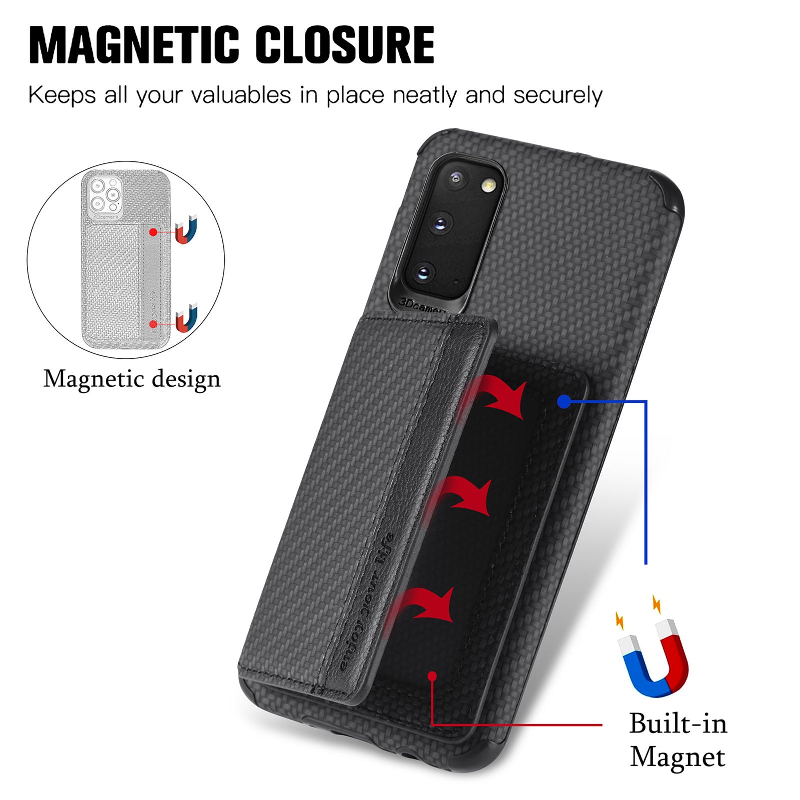 Woven Texture Kickstand Wallet Design PU Leather Coated Hybrid Phone Cover Case for Samsung Galaxy S20 4G/S20 5G - Black