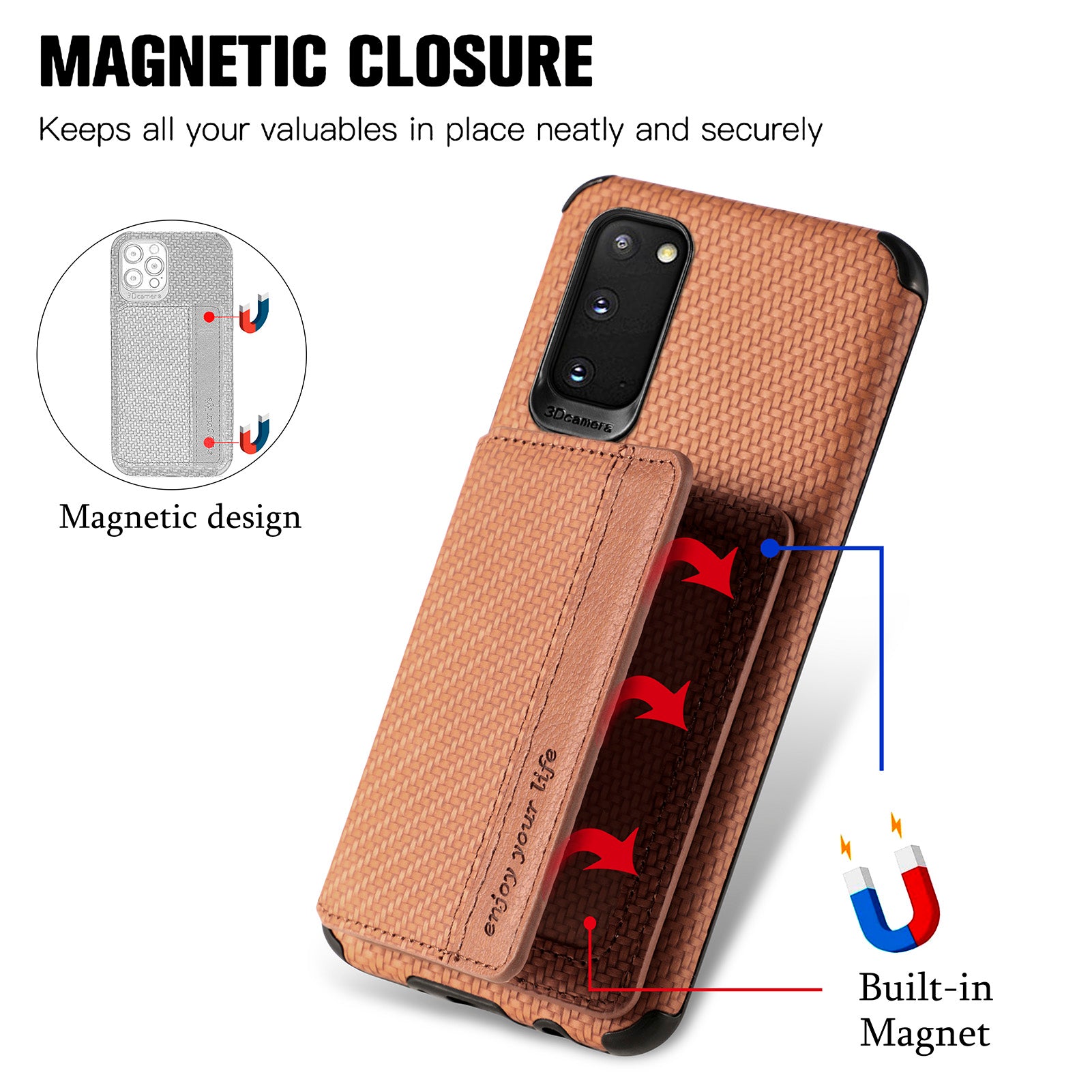 Woven Texture Kickstand Wallet Design PU Leather Coated Hybrid Phone Cover Case for Samsung Galaxy S20 4G/S20 5G - Brown