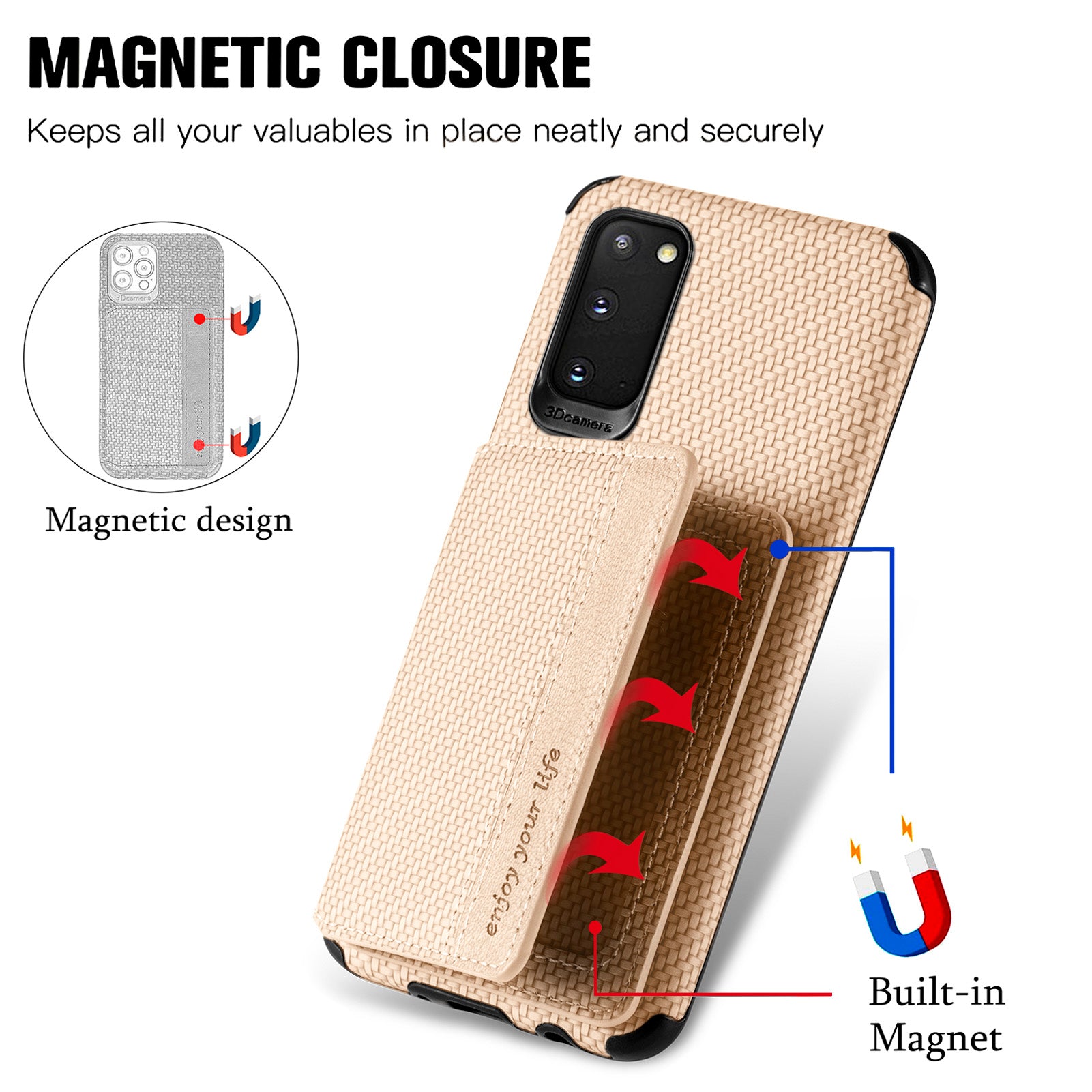 Woven Texture Kickstand Wallet Design PU Leather Coated Hybrid Phone Cover Case for Samsung Galaxy S20 4G/S20 5G - Khaki