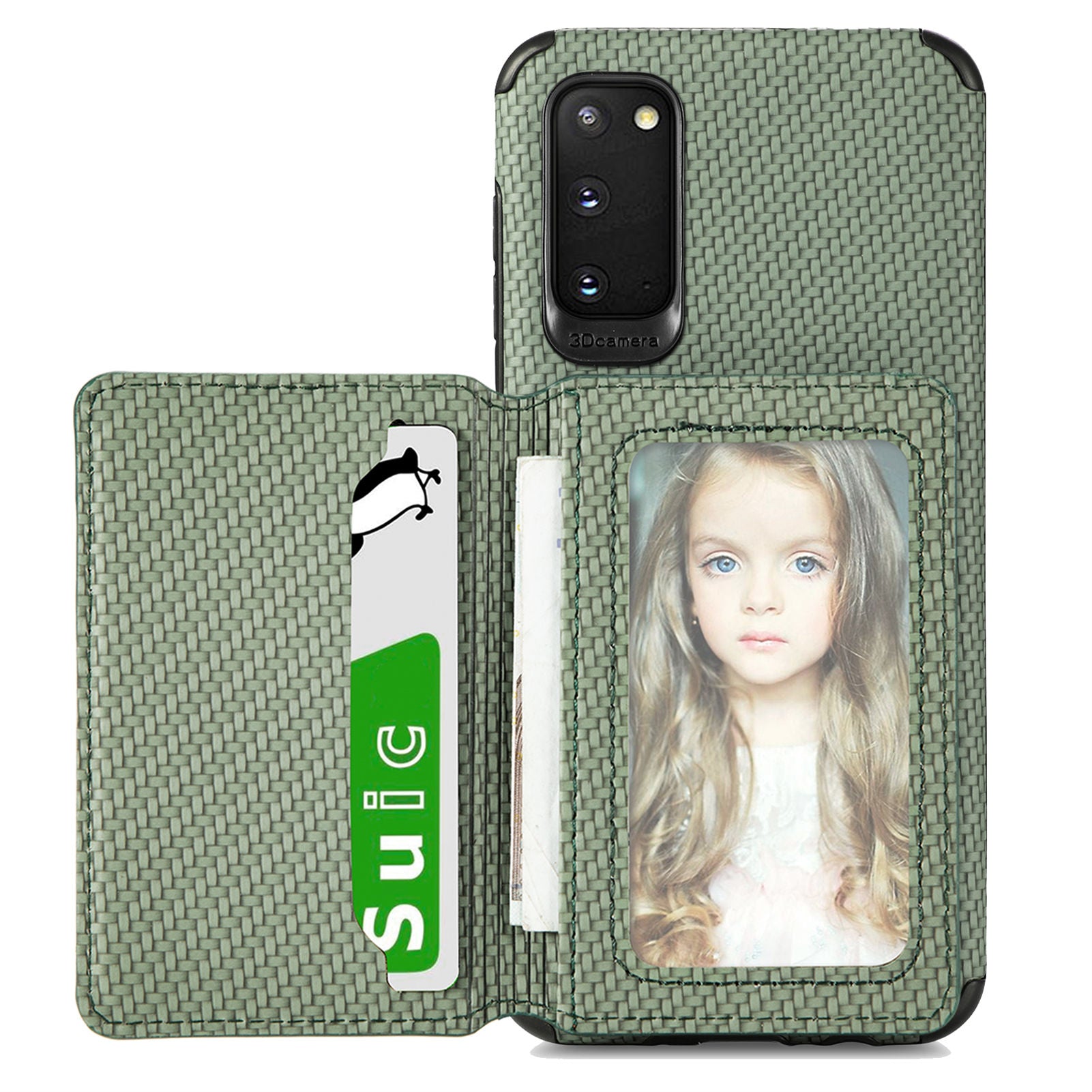 Woven Texture Kickstand Wallet Design PU Leather Coated Hybrid Phone Cover Case for Samsung Galaxy S20 4G/S20 5G - Green