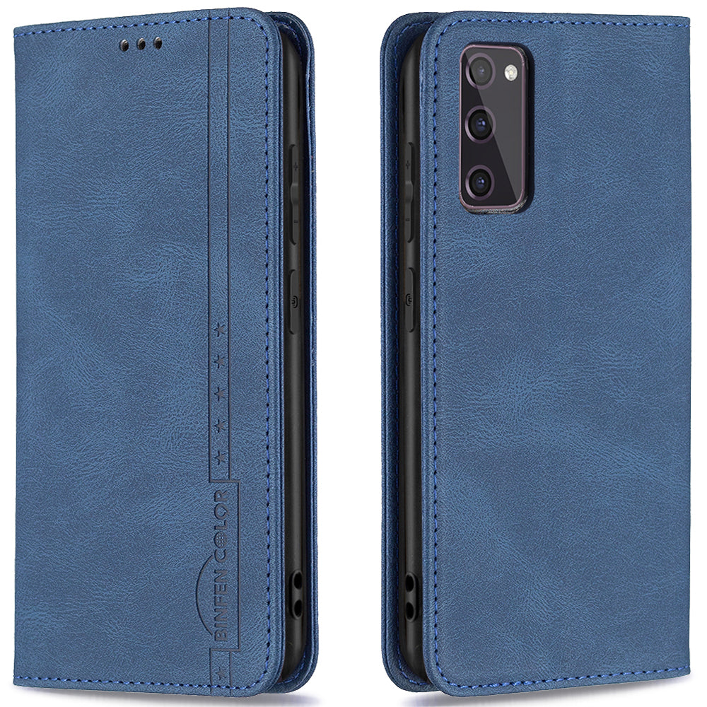 BINFEN COLOR BF08 RFID Blocking Magnetic Closure Shockproof Leather Phone Case Wallet Stand Cover for Samsung Galaxy S20 FE/S20 FE 5G/S20 Lite/S20 FE 2022 - Blue