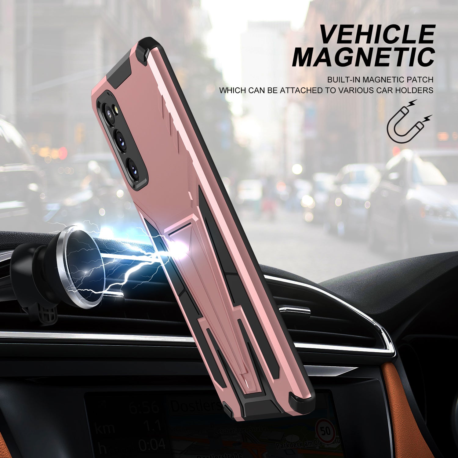 Kickstand Anti-Scratch V-Shaped Armor Hard PC + Soft TPU Frame Hybrid Phone Case for Samsung Galaxy S20 4G/S20 5G - Rose Gold