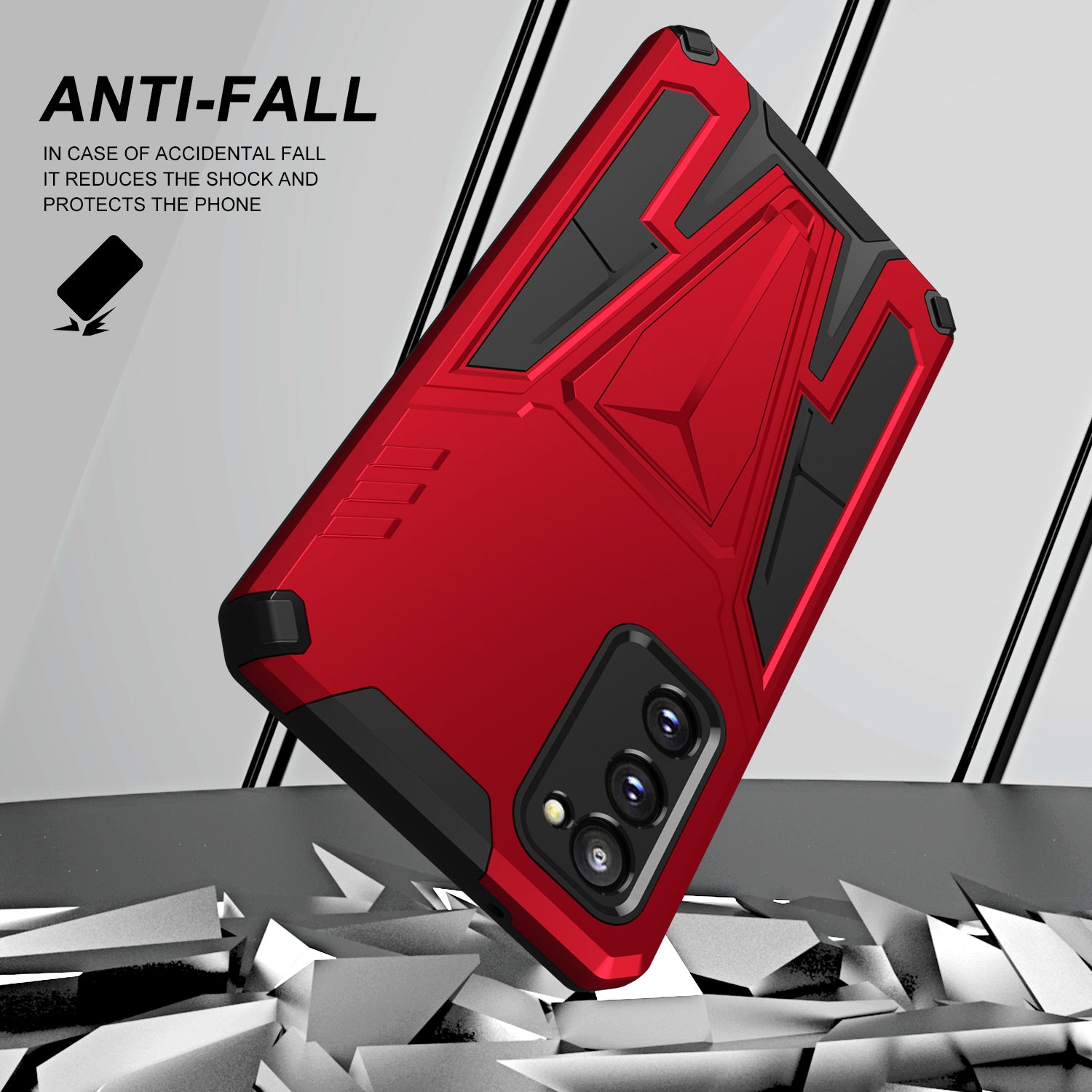 Kickstand Anti-Scratch V-Shaped Armor Hard PC + Soft TPU Frame Hybrid Phone Case for Samsung Galaxy S20 4G/S20 5G - Red