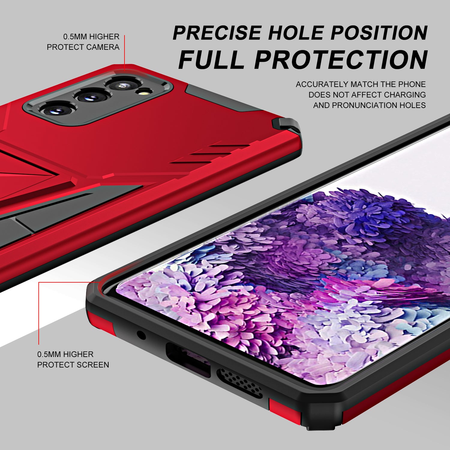 Kickstand Anti-Scratch V-Shaped Armor Hard PC + Soft TPU Frame Hybrid Phone Case for Samsung Galaxy S20 4G/S20 5G - Red