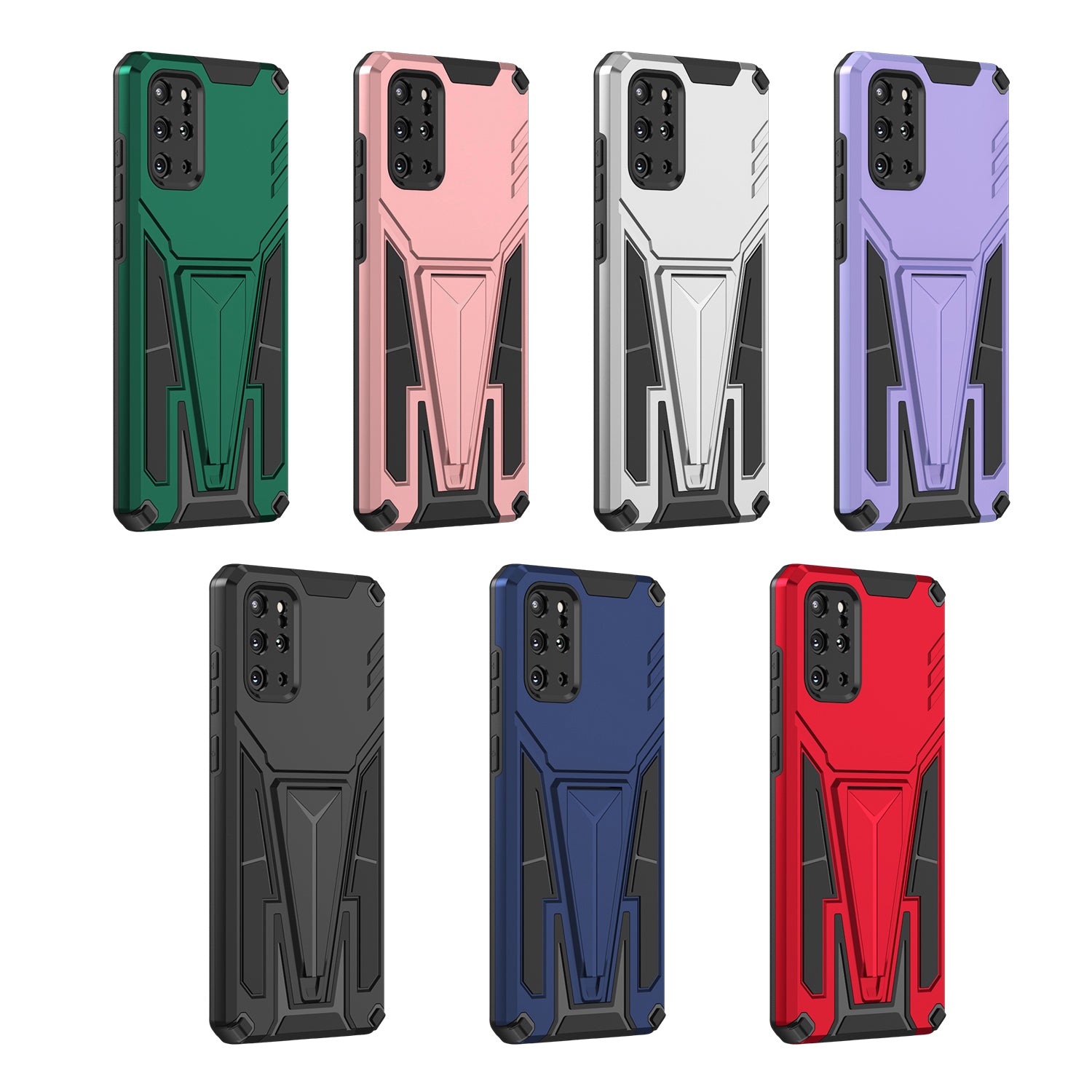 Kickstand Combo Rugged PC + Soft TPU V-Shaped Armor Protective Phone Case for Samsung Galaxy S20 Plus - Rose Gold