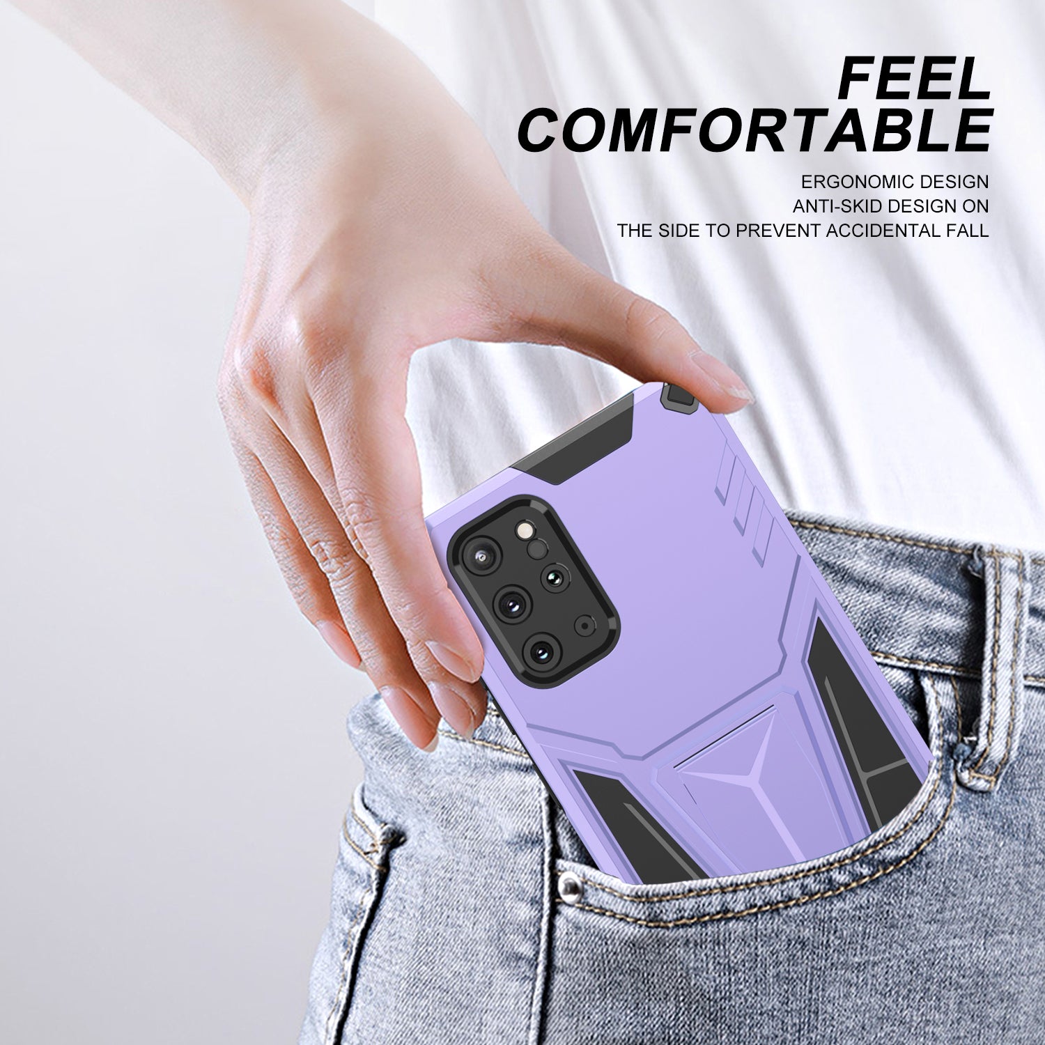 Kickstand Combo Rugged PC + Soft TPU V-Shaped Armor Protective Phone Case for Samsung Galaxy S20 Plus - Purple