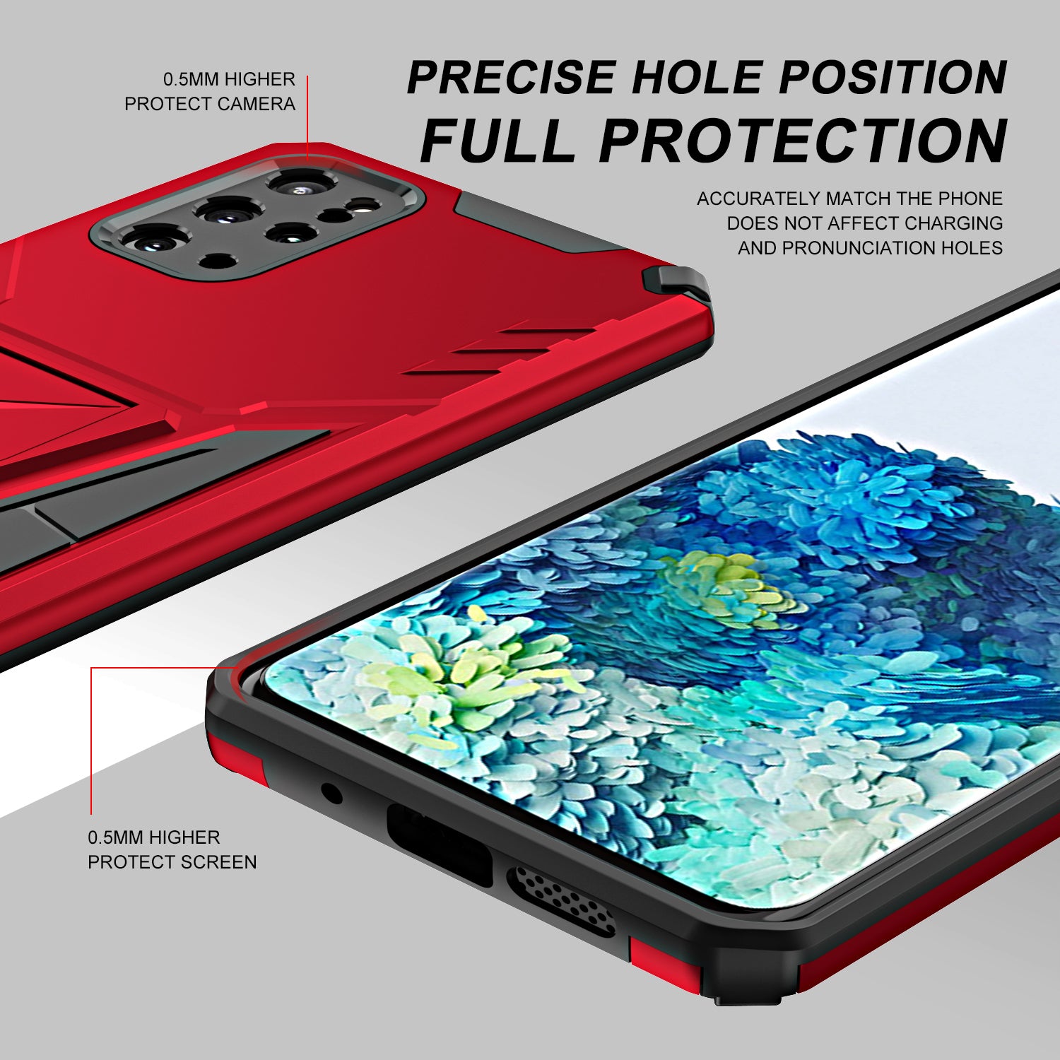 Kickstand Combo Rugged PC + Soft TPU V-Shaped Armor Protective Phone Case for Samsung Galaxy S20 Plus - Red