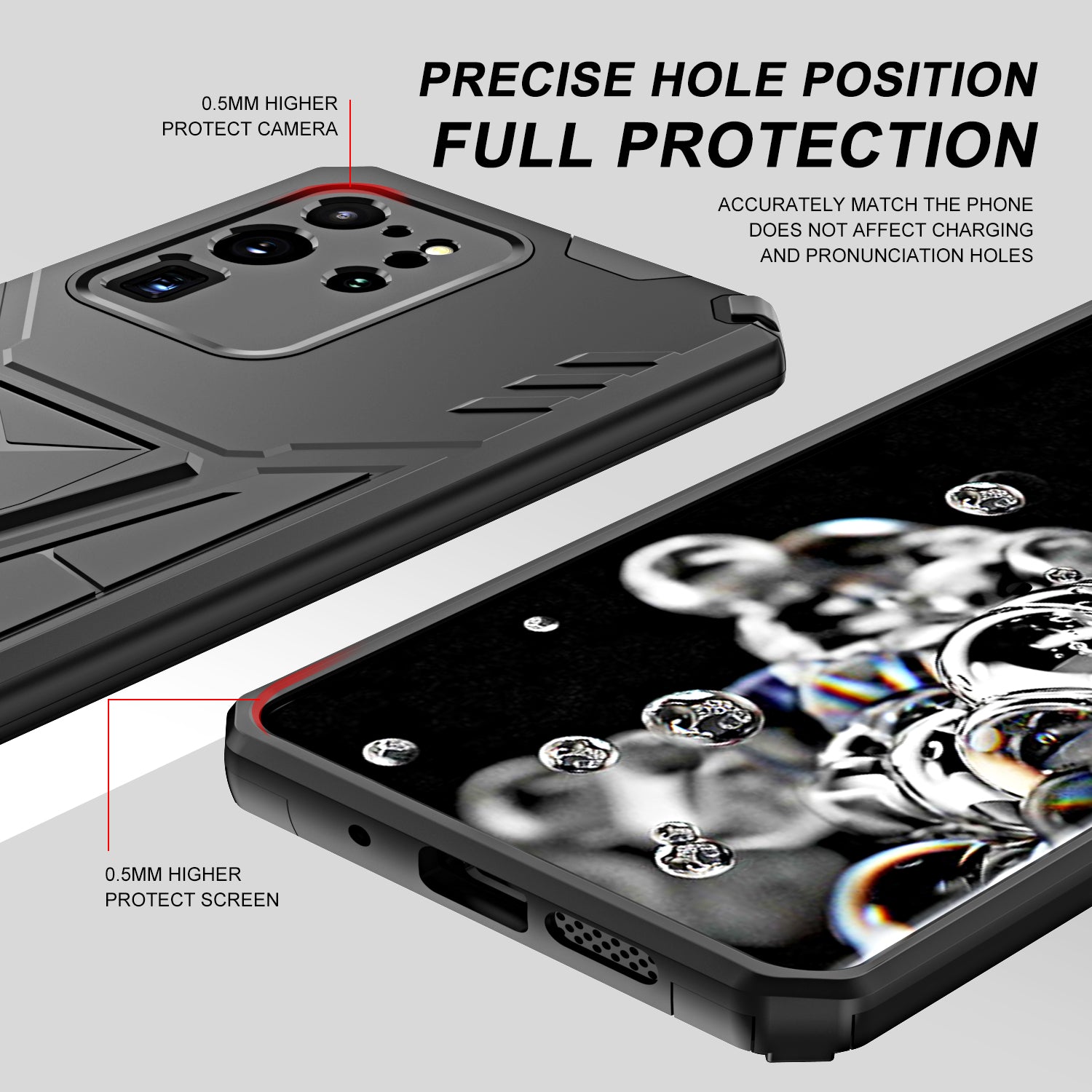 Dual-Layer Shock-Absorption V-Shaped Armor Hard PC + Flexible TPU Protective Case with Kickstand for Samsung Galaxy S20 Ultra - Black