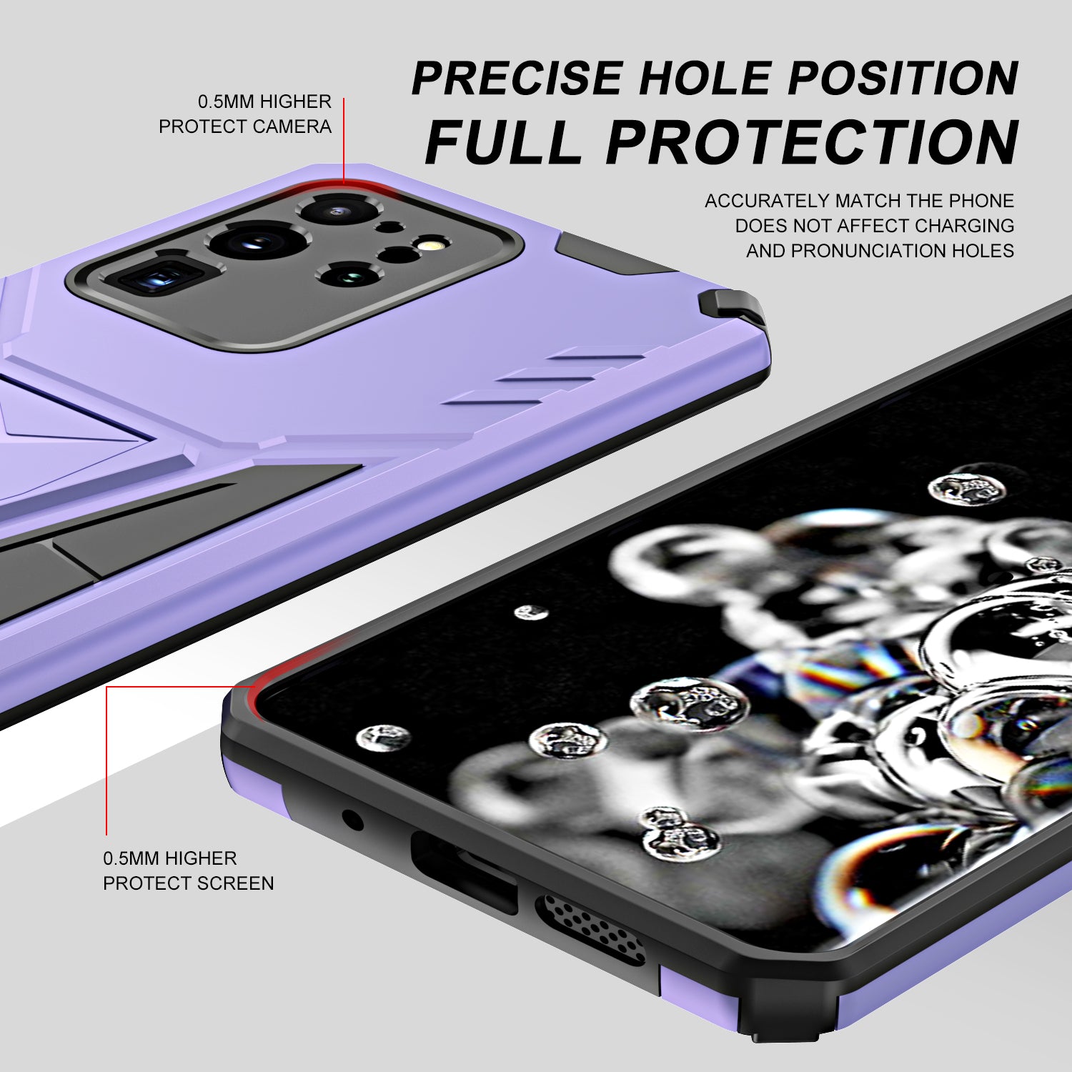 Dual-Layer Shock-Absorption V-Shaped Armor Hard PC + Flexible TPU Protective Case with Kickstand for Samsung Galaxy S20 Ultra - Purple