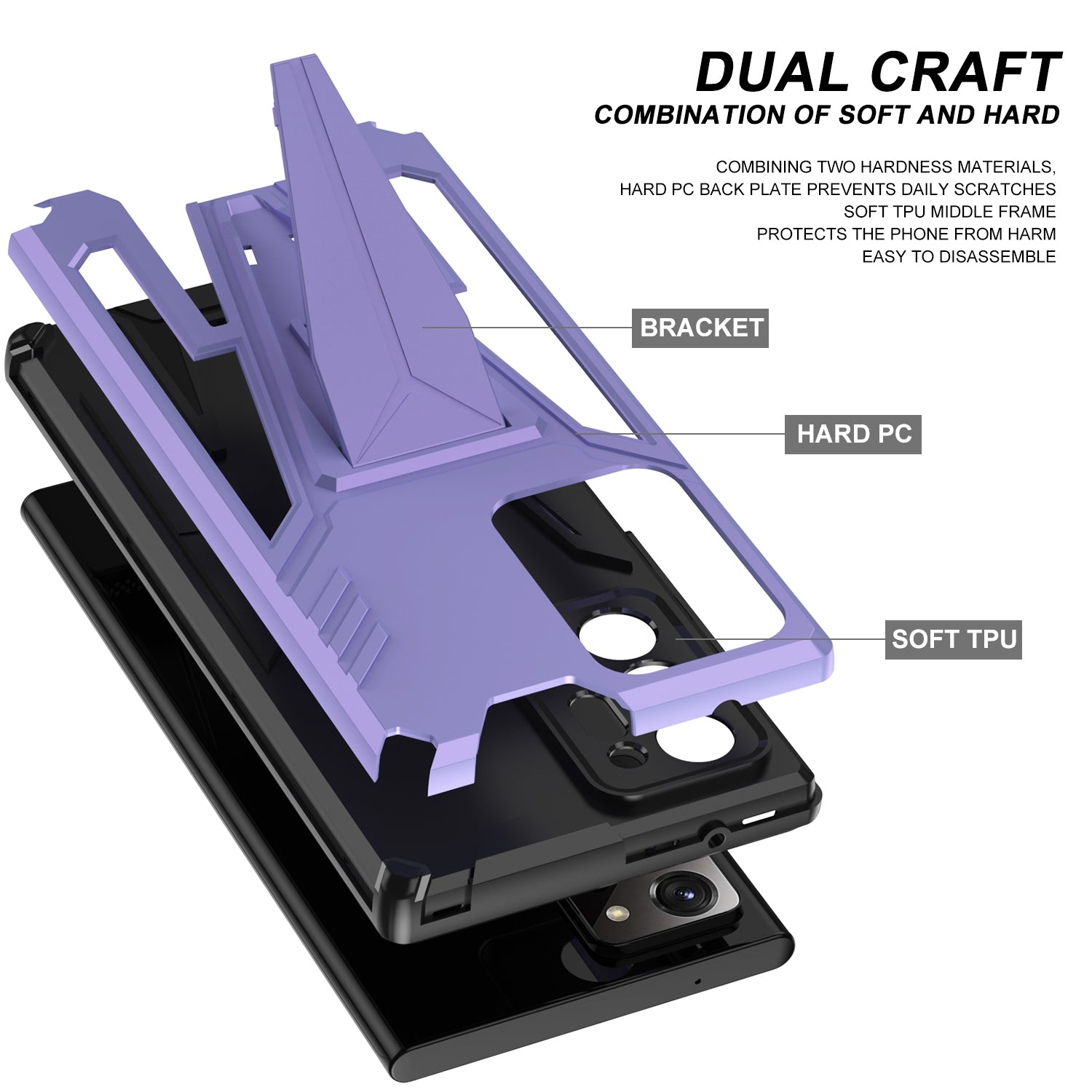 V-Shaped Armor PC + TPU Impact-Resistant Bumpers Protective Case with Kickstand for Samsung Galaxy S20 Ultra - Purple