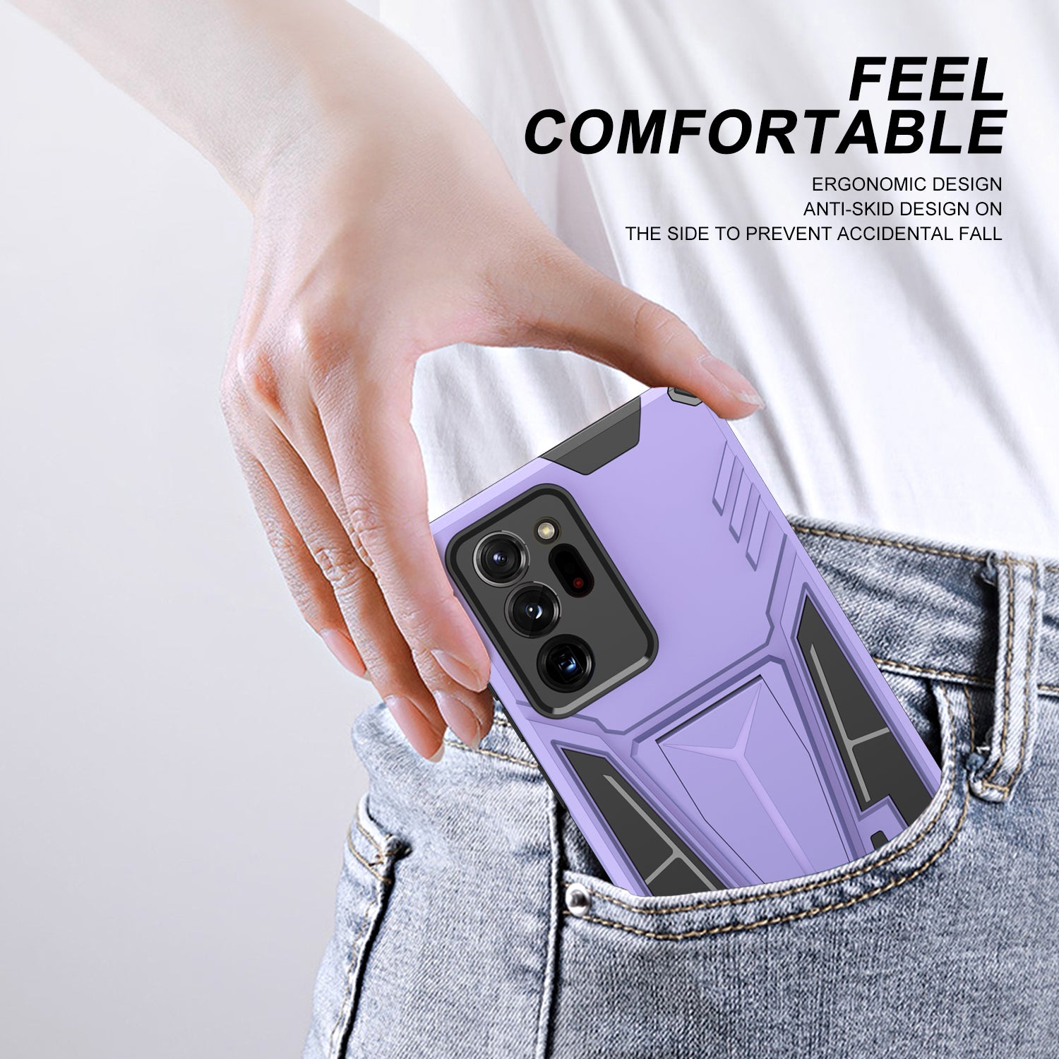 V-Shaped Armor PC + TPU Impact-Resistant Bumpers Protective Case with Kickstand for Samsung Galaxy S20 Ultra - Purple