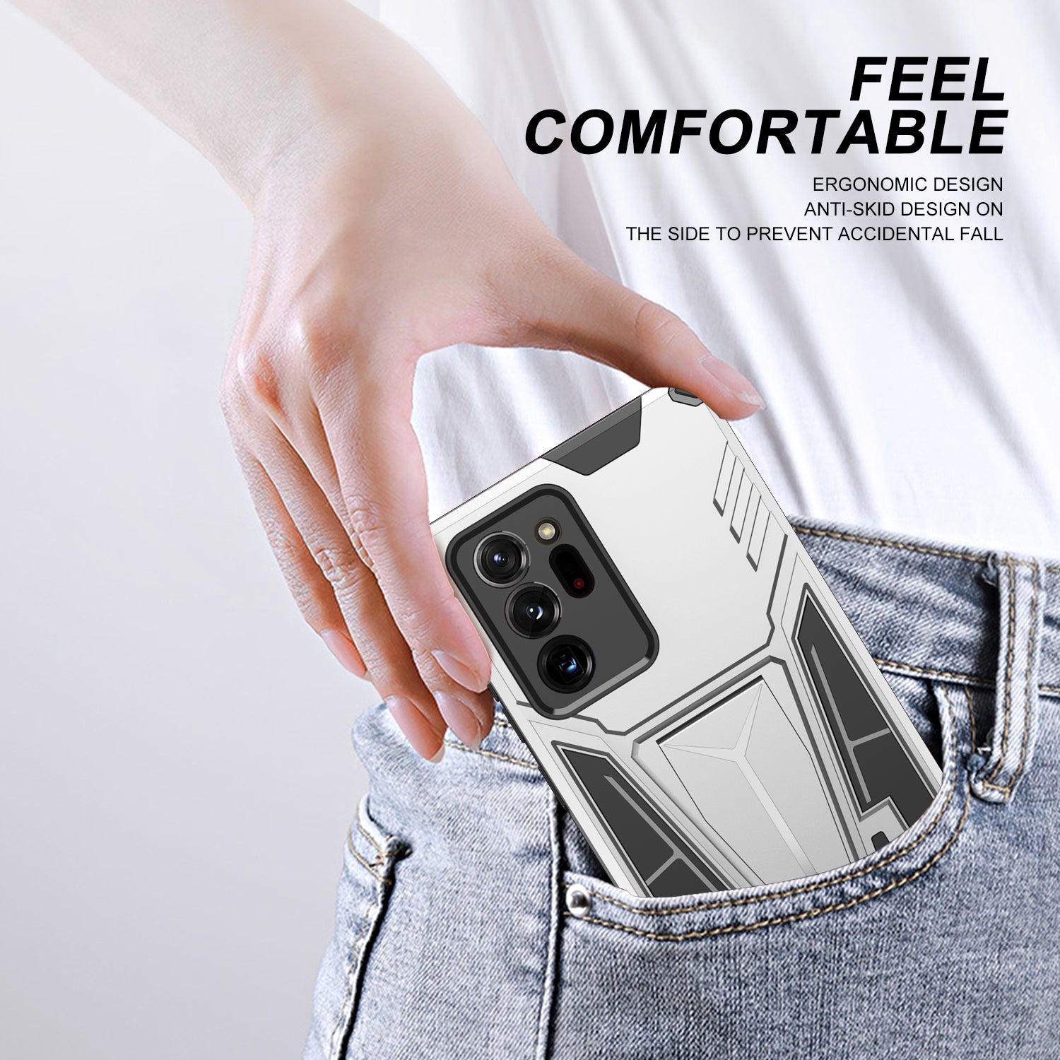 V-Shaped Armor PC + TPU Impact-Resistant Bumpers Protective Case with Kickstand for Samsung Galaxy S20 Ultra - Silver