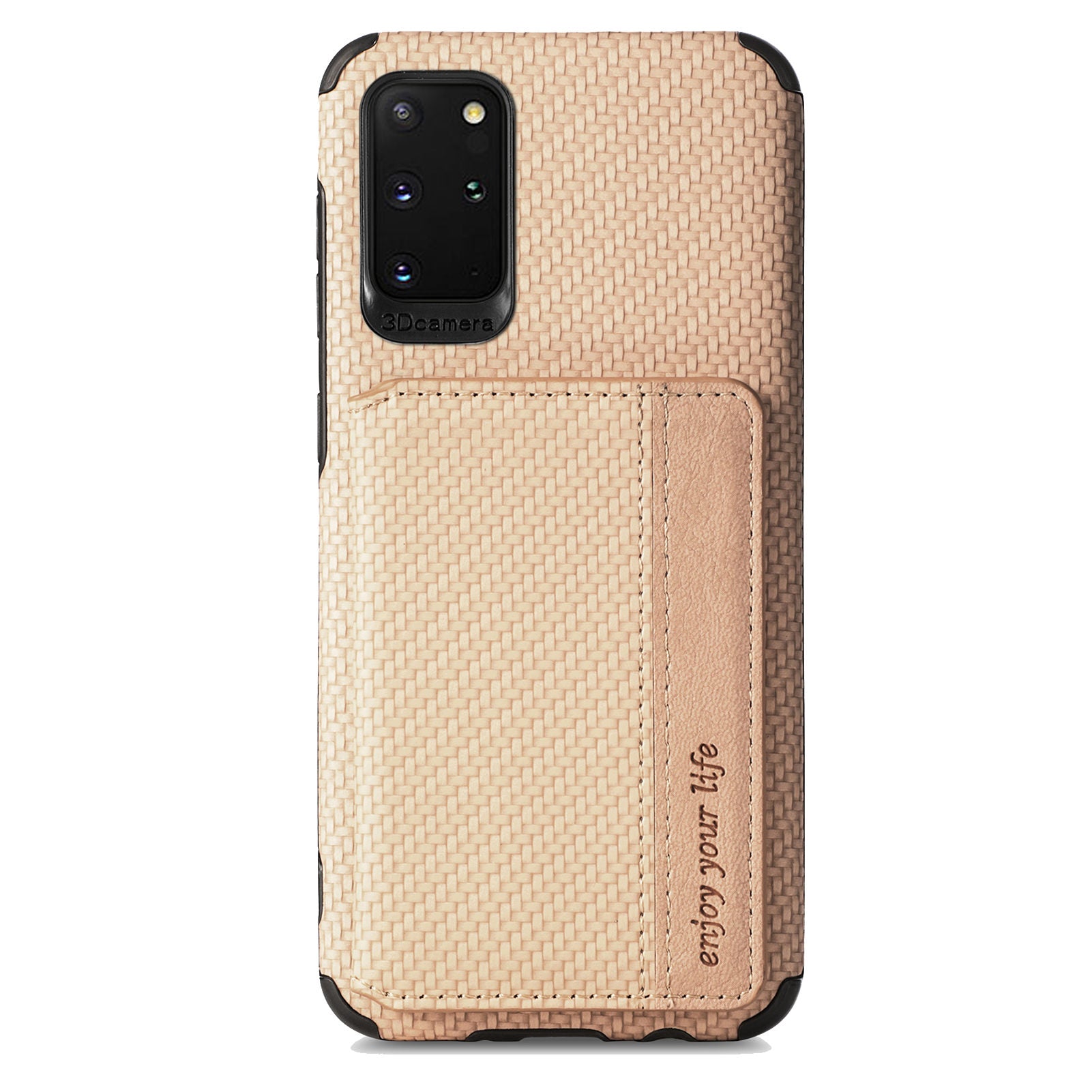 Phone Case Texture Anti-Drop Card Holder Design Built-in Magnet Metal Sheet Quality Leather and TPU Cover with Kickstand for Samsung Galaxy S20 Plus - Khaki