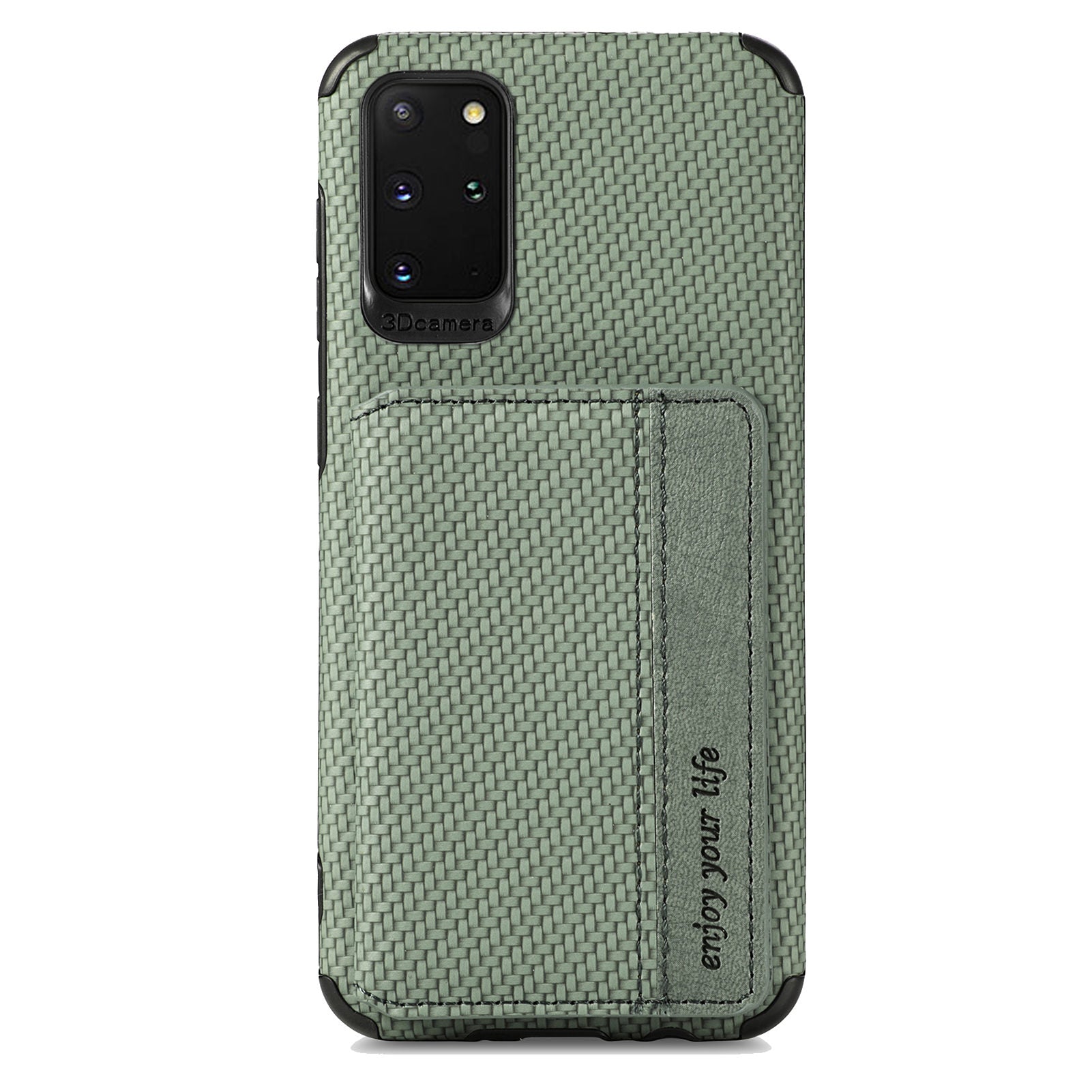 Phone Case Texture Anti-Drop Card Holder Design Built-in Magnet Metal Sheet Quality Leather and TPU Cover with Kickstand for Samsung Galaxy S20 Plus - Green