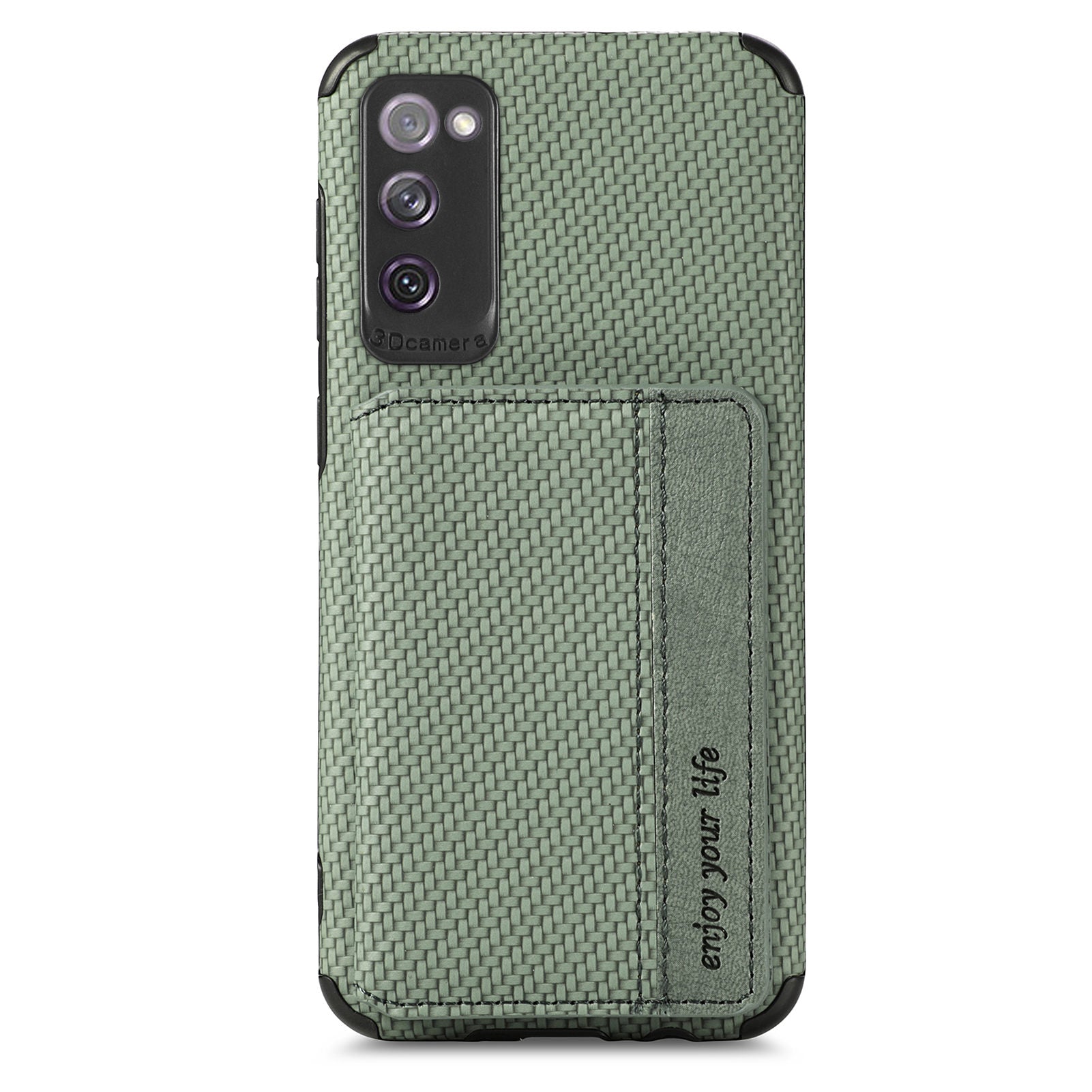 Anti-fall Carbon Fiber Texture PU Leather Coated Phone Case Kickstand Wallet Protective Cover for Samsung Galaxy S20 Lite/S20 FE/S20 FE 5G/S20 FE 2022 - Green