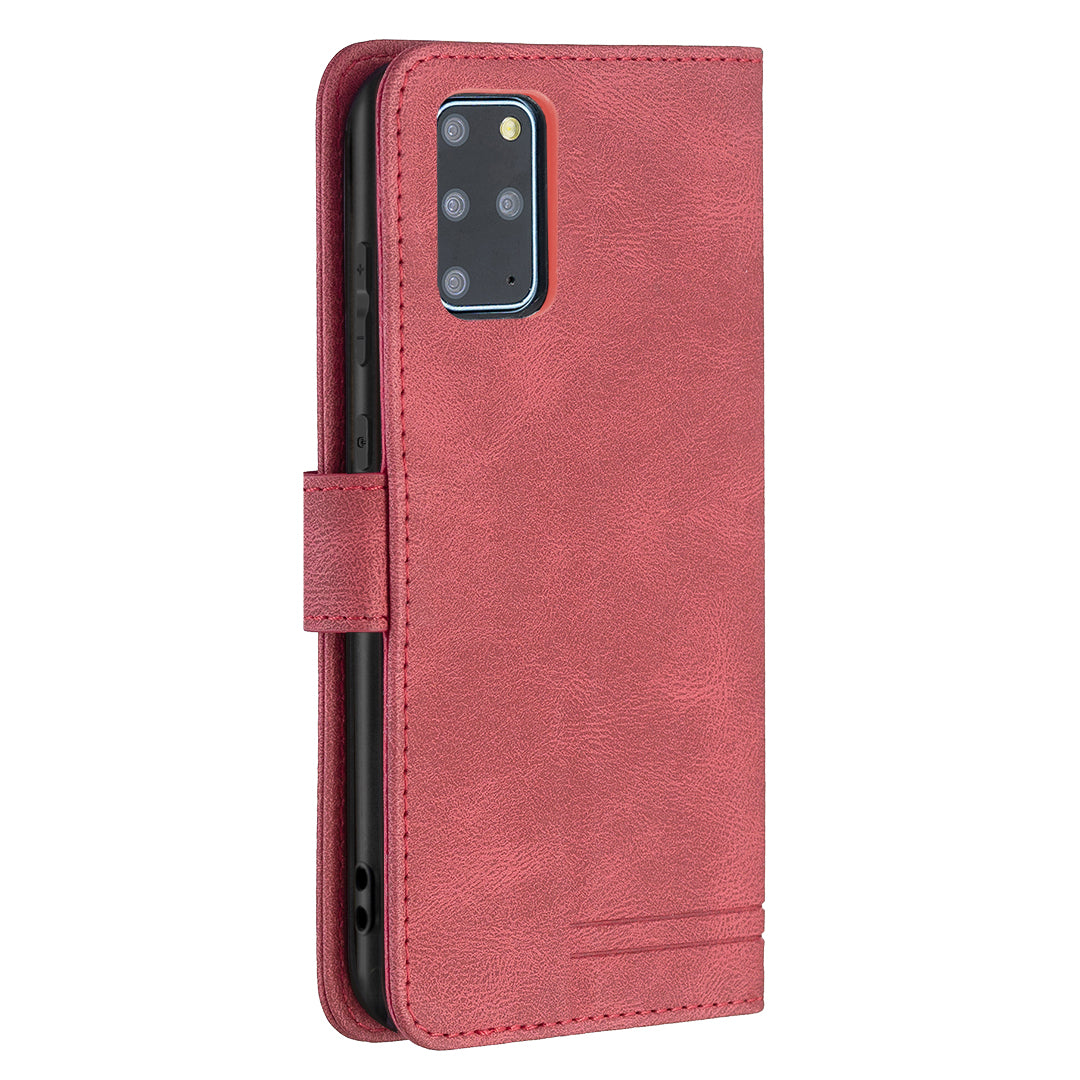 BINFEN COLOR Privacy Protection Design RFID Blocking Stand Shell Wallet Phone Case Phone Cover for Samsung Galaxy S20 Plus 4G/5G - Red