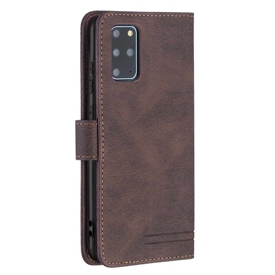 BINFEN COLOR Privacy Protection Design RFID Blocking Stand Shell Wallet Phone Case Phone Cover for Samsung Galaxy S20 Plus 4G/5G - Brown