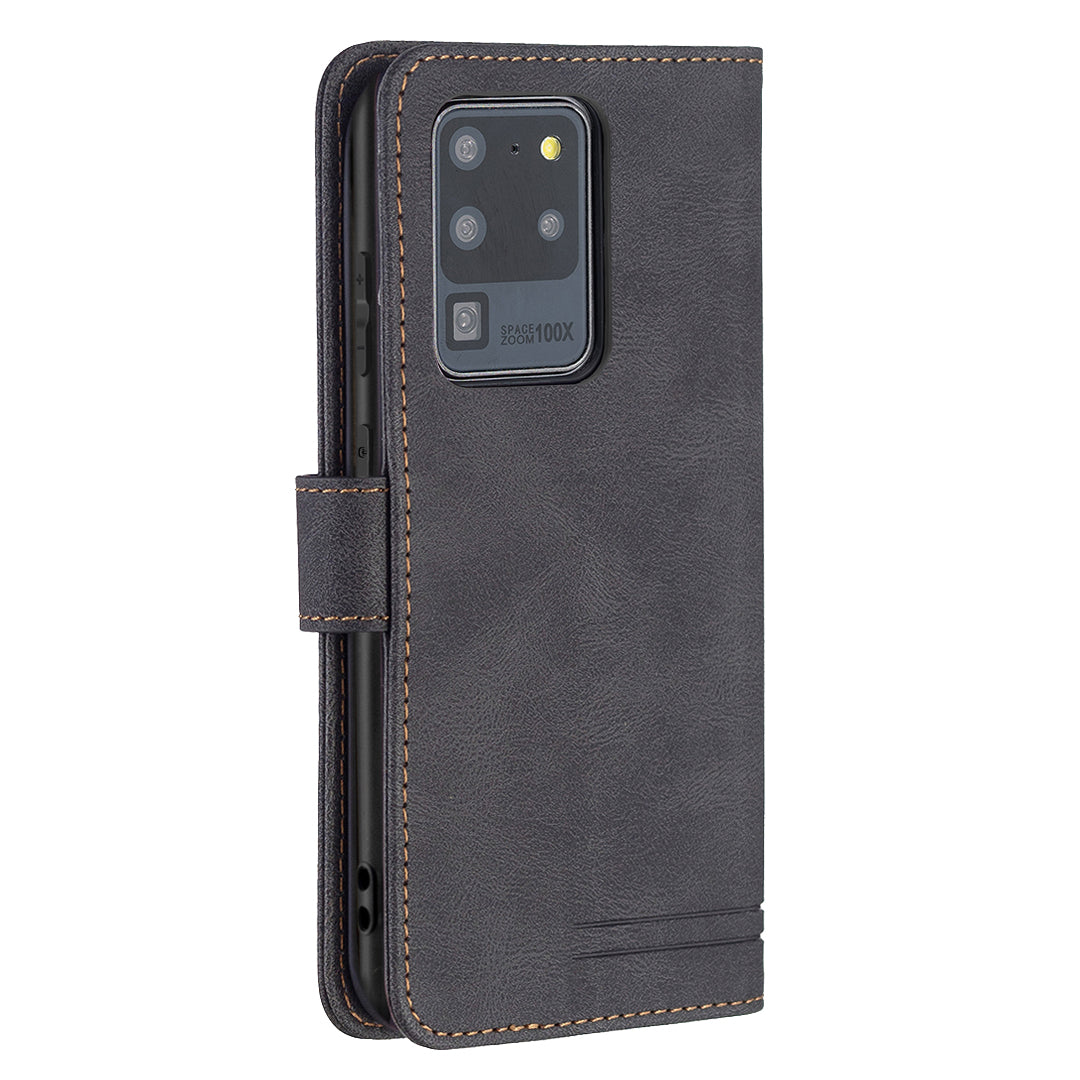 BINFEN COLOR BF09 RFID Blocking PU Leather Wallet Stand Protective Phone Case Cover for Samsung Galaxy S20 Ultra - Black