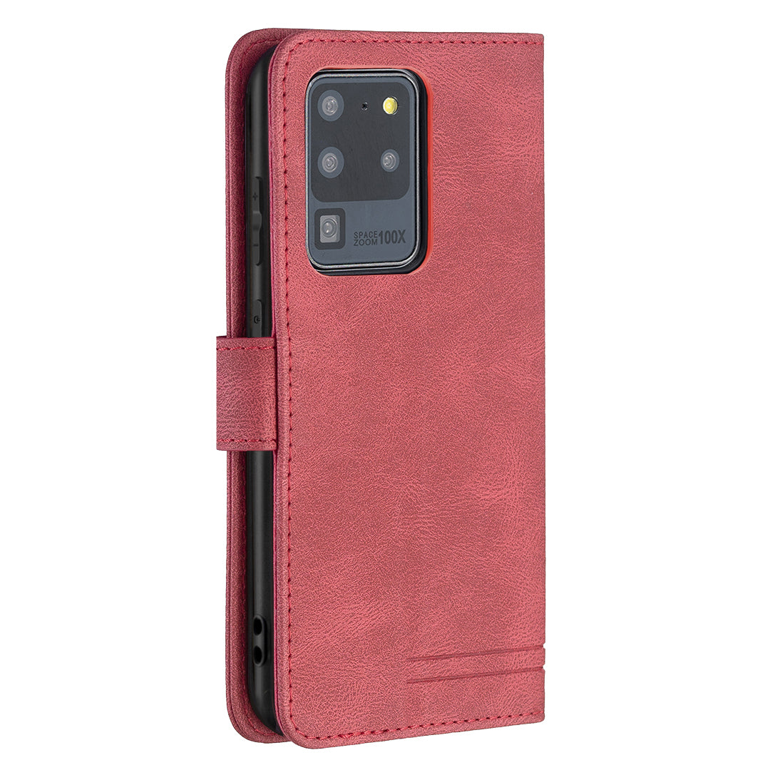 BINFEN COLOR BF09 RFID Blocking PU Leather Wallet Stand Protective Phone Case Cover for Samsung Galaxy S20 Ultra - Red