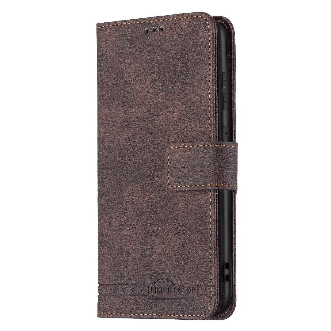 BINFEN COLOR BF09 RFID Blocking PU Leather Wallet Stand Protective Phone Case Cover for Samsung Galaxy S20 Ultra - Brown