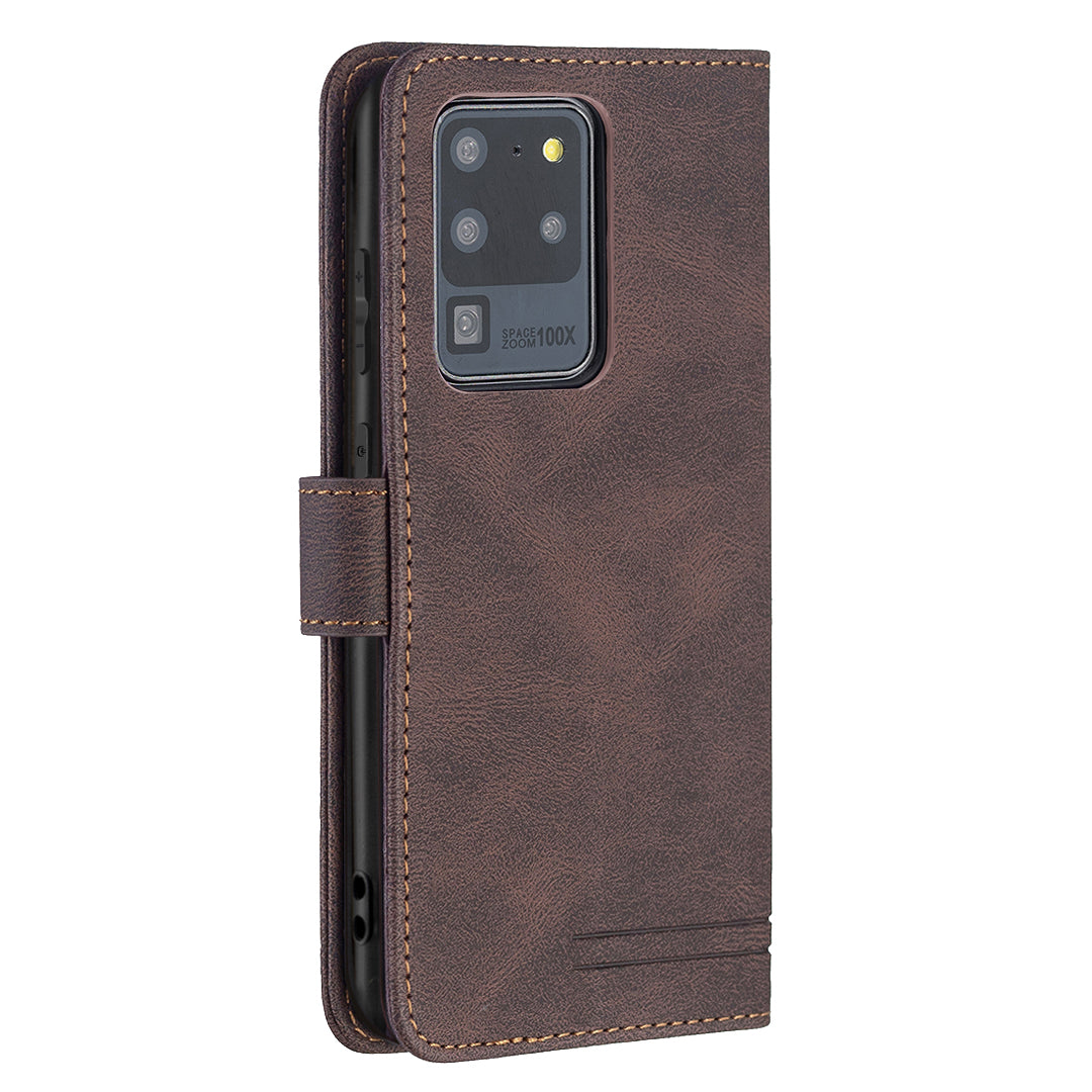 BINFEN COLOR BF09 RFID Blocking PU Leather Wallet Stand Protective Phone Case Cover for Samsung Galaxy S20 Ultra - Brown