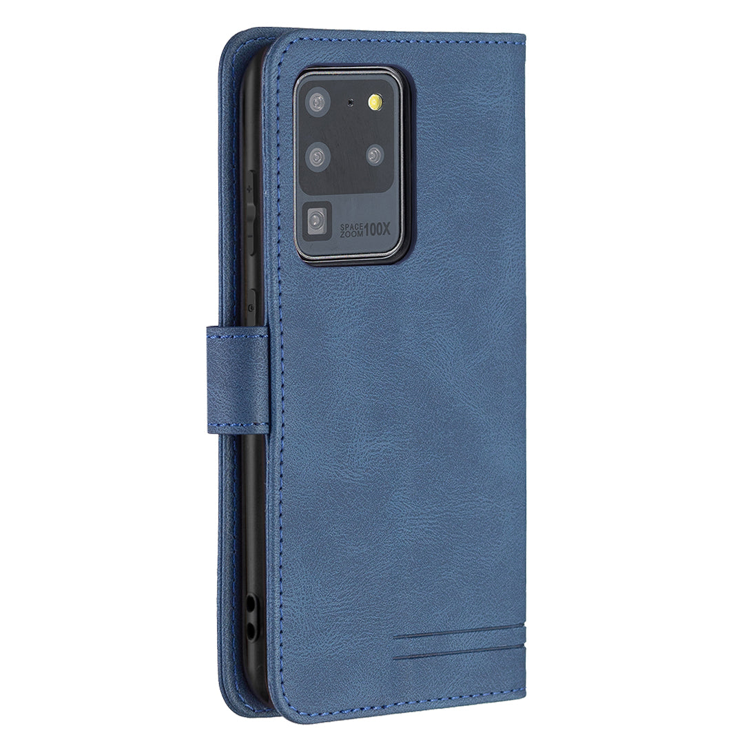 BINFEN COLOR BF09 RFID Blocking PU Leather Wallet Stand Protective Phone Case Cover for Samsung Galaxy S20 Ultra - Blue