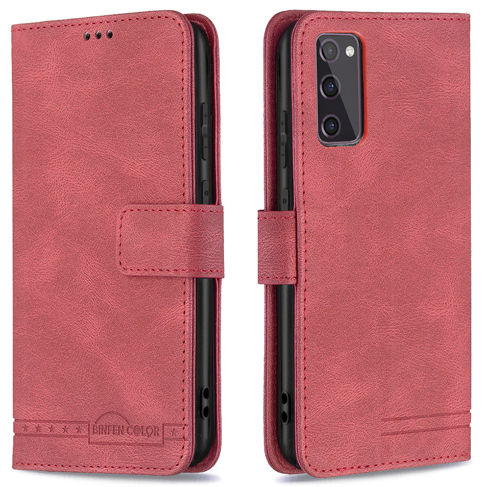 BINFEN COLOR BF09 Wallet Stand Design RFID Blocking Anti-swiping Leather Phone Case Cover for Samsung Galaxy S20 FE/S20 FE 5G/S20 Lite/S20 FE 2022 - Red