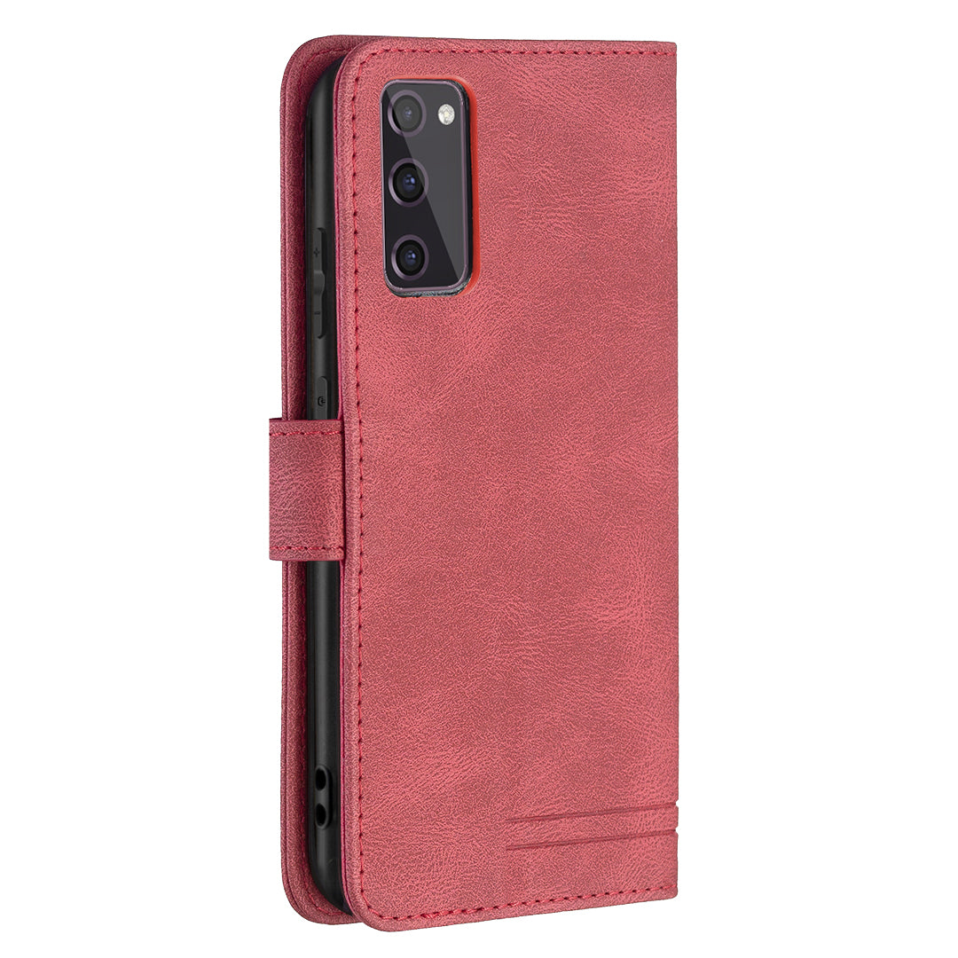 BINFEN COLOR BF09 Wallet Stand Design RFID Blocking Anti-swiping Leather Phone Case Cover for Samsung Galaxy S20 FE/S20 FE 5G/S20 Lite/S20 FE 2022 - Red