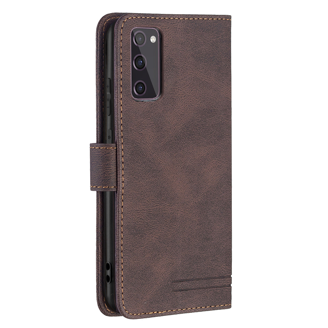 BINFEN COLOR BF09 Wallet Stand Design RFID Blocking Anti-swiping Leather Phone Case Cover for Samsung Galaxy S20 FE/S20 FE 5G/S20 Lite/S20 FE 2022 - Brown