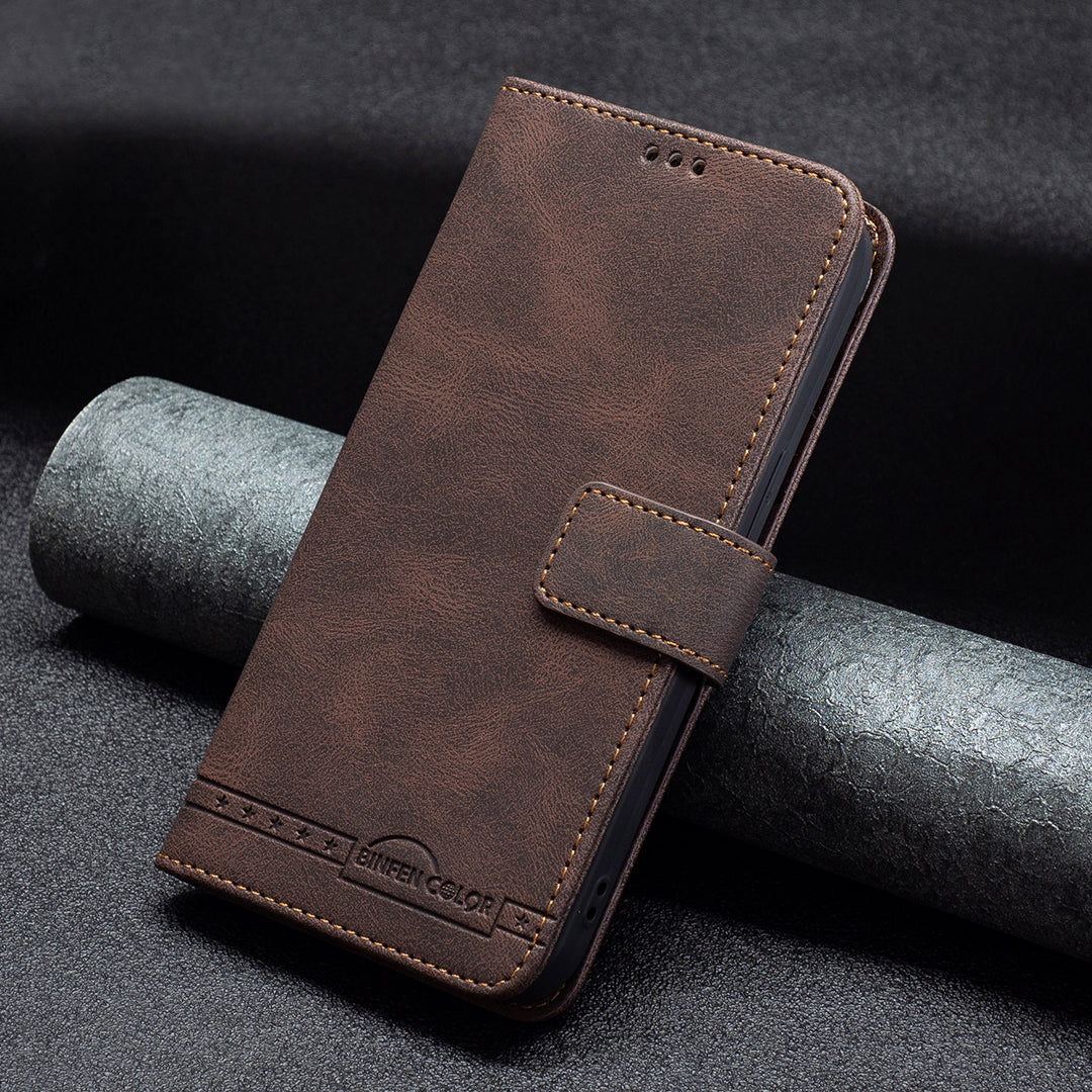 BINFEN COLOR BF09 Wallet Stand Design RFID Blocking Anti-swiping Leather Phone Case Cover for Samsung Galaxy S20 FE/S20 FE 5G/S20 Lite/S20 FE 2022 - Brown