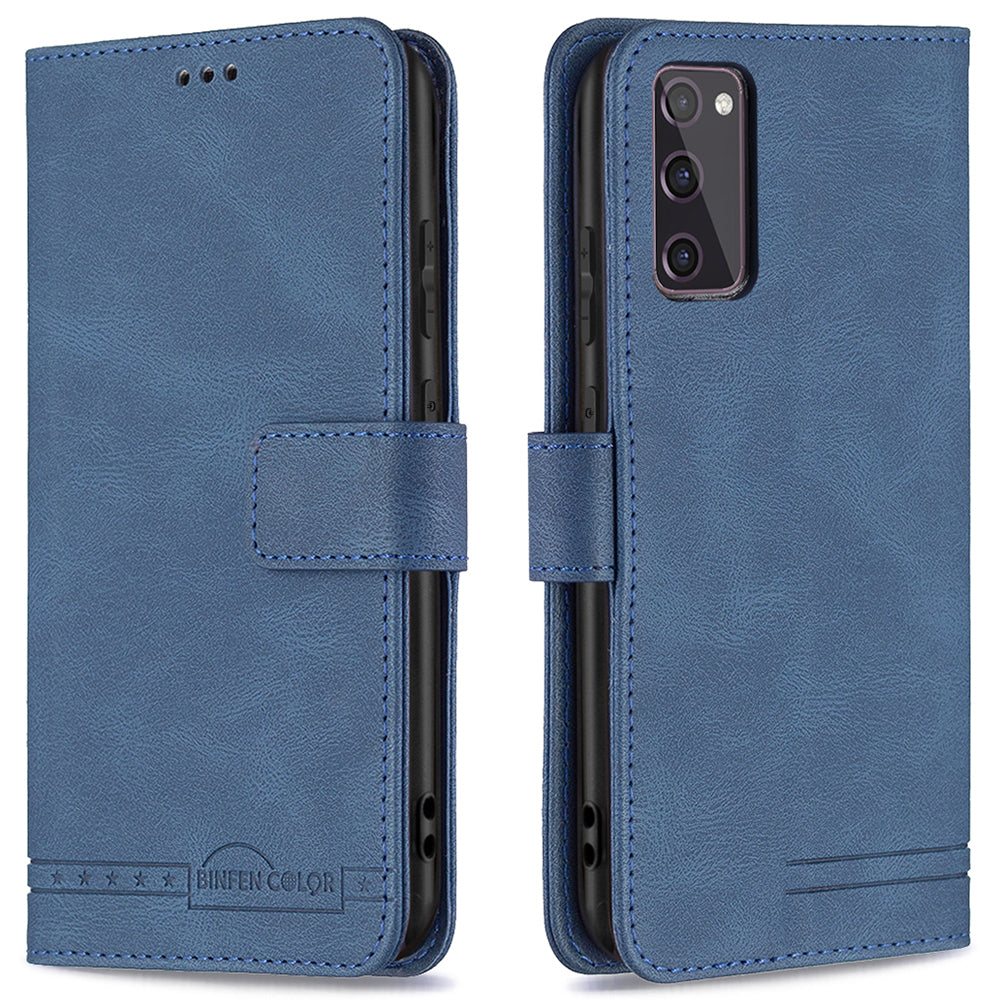 BINFEN COLOR BF09 Wallet Stand Design RFID Blocking Anti-swiping Leather Phone Case Cover for Samsung Galaxy S20 FE/S20 FE 5G/S20 Lite/S20 FE 2022 - Blue