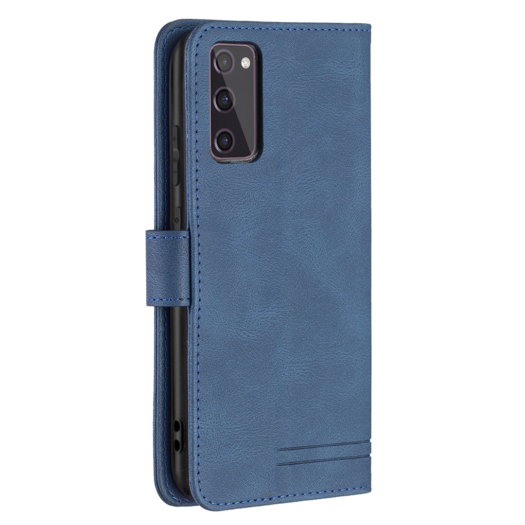 BINFEN COLOR BF09 Wallet Stand Design RFID Blocking Anti-swiping Leather Phone Case Cover for Samsung Galaxy S20 FE/S20 FE 5G/S20 Lite/S20 FE 2022 - Blue