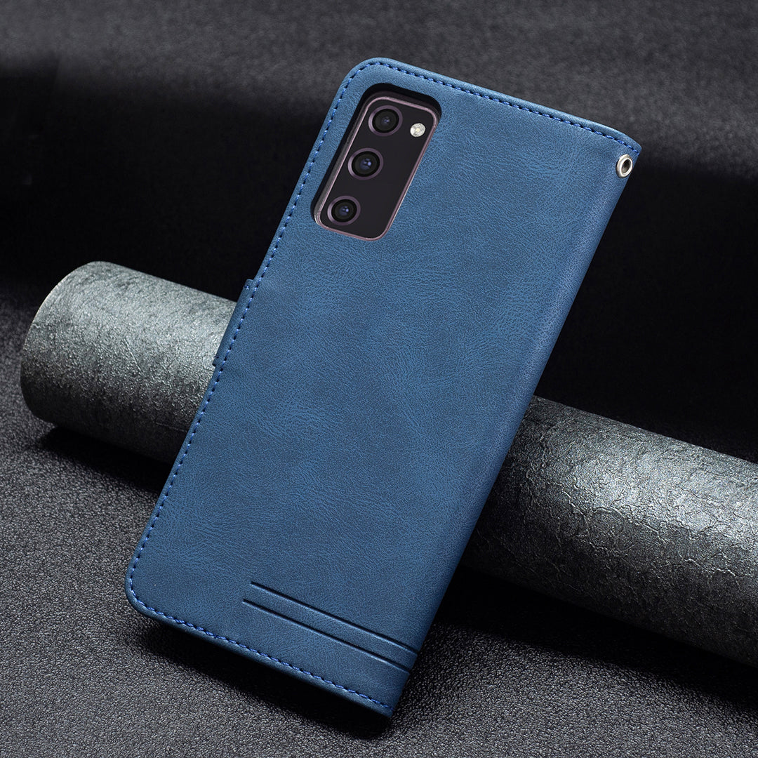 BINFEN COLOR BF09 Wallet Stand Design RFID Blocking Anti-swiping Leather Phone Case Cover for Samsung Galaxy S20 FE/S20 FE 5G/S20 Lite/S20 FE 2022 - Blue