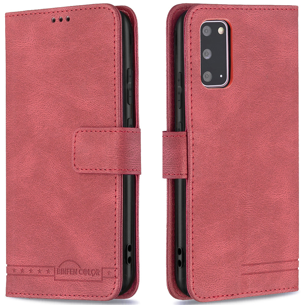 BINFEN COLOR BF09 RFID Blocking Anti-swiping Full Protection Leather Phone Wallet Case Stand Cover for Samsung Galaxy S20 4G/S20 5G - Red