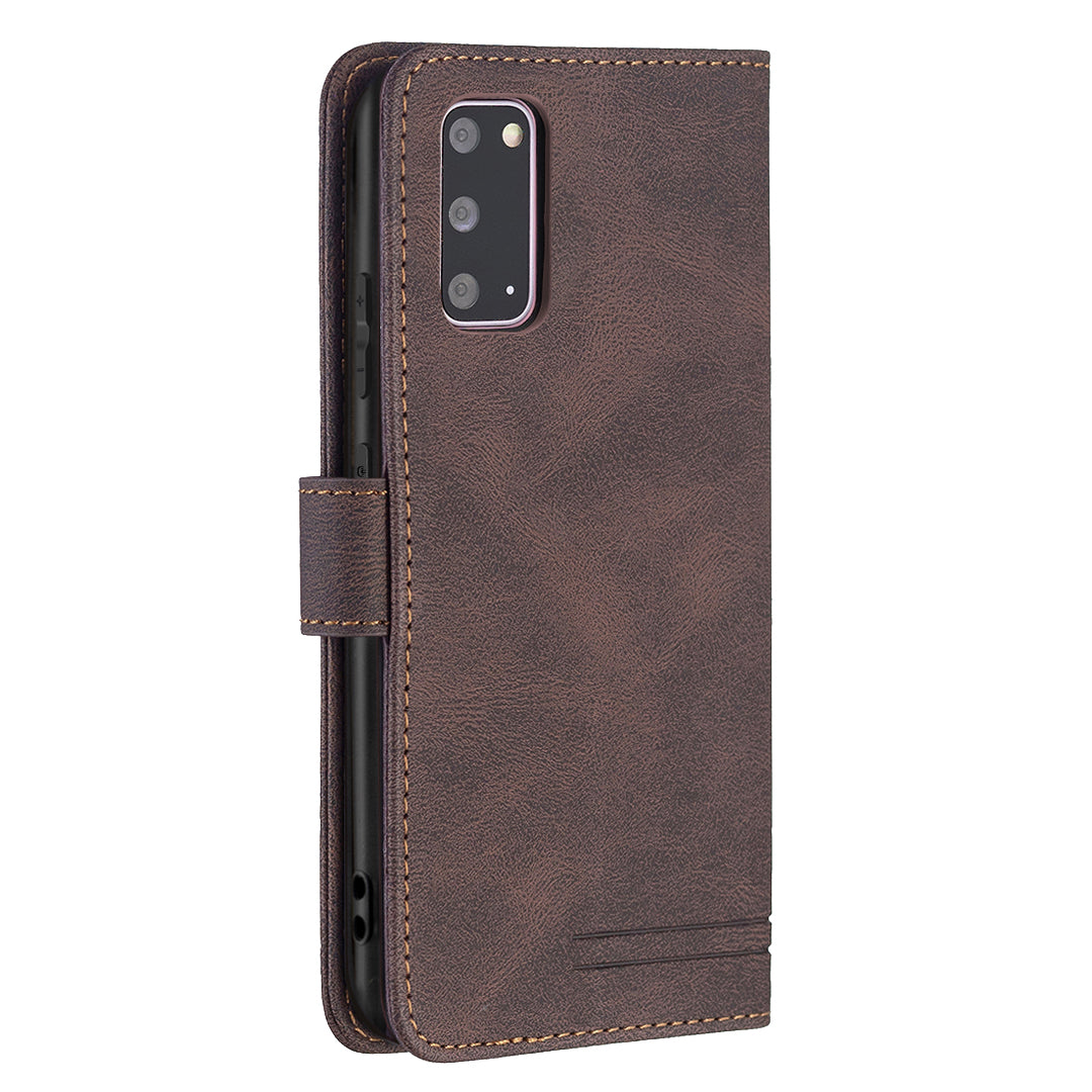 BINFEN COLOR BF09 RFID Blocking Anti-swiping Full Protection Leather Phone Wallet Case Stand Cover for Samsung Galaxy S20 4G/S20 5G - Brown