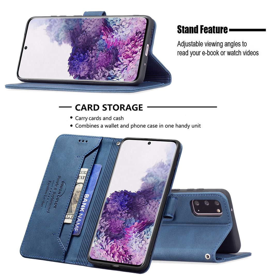 BINFEN COLOR BF09 RFID Blocking Anti-swiping Full Protection Leather Phone Wallet Case Stand Cover for Samsung Galaxy S20 4G/S20 5G - Blue