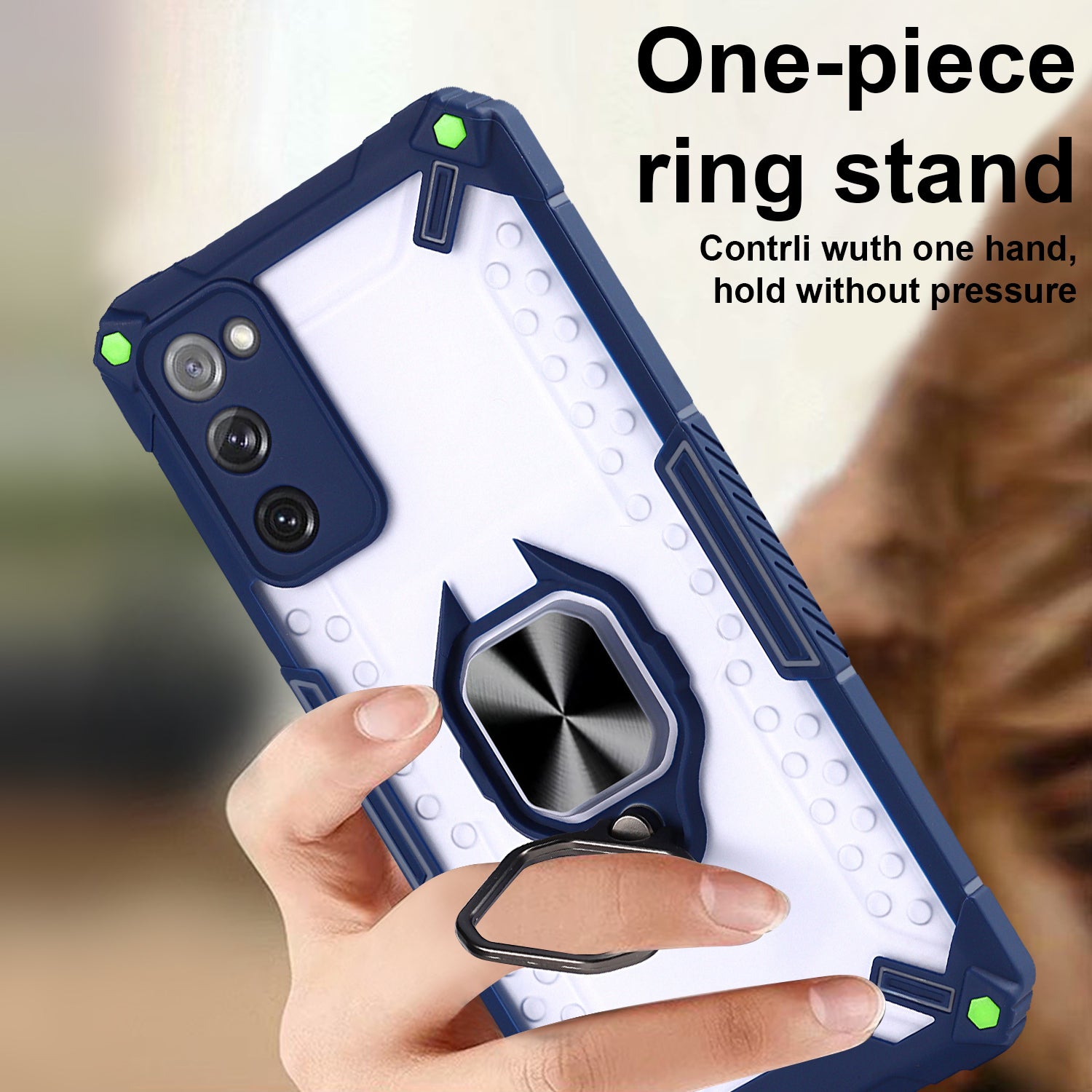 Anti-Scratch Ring Kickstand Design PC+TPU Hybrid Case Stylish Phone Cover for Samsung Galaxy S20 FE/S20 FE 5G/S20 Lite - Royal Blue